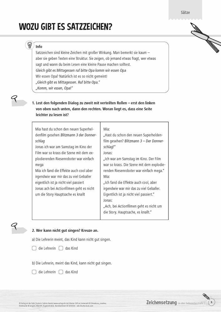 Beispielinhalt (Bild) Zeichensetzung in der Sekundarstufe I