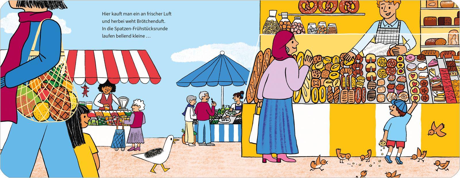 Beispielinhalt (Bild) Möwe Emma im Gewimmel: Auf dem Markt