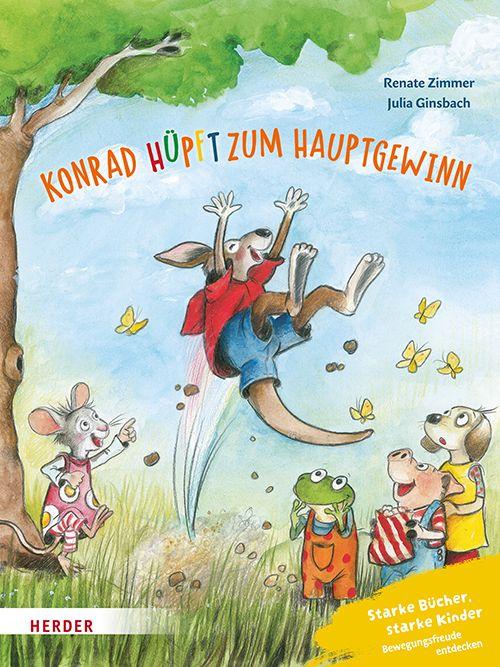 Vorderes Coverbild Konrad Känguru und Rita Rennmaus. Konrad hüpft zum Hauptgewinn