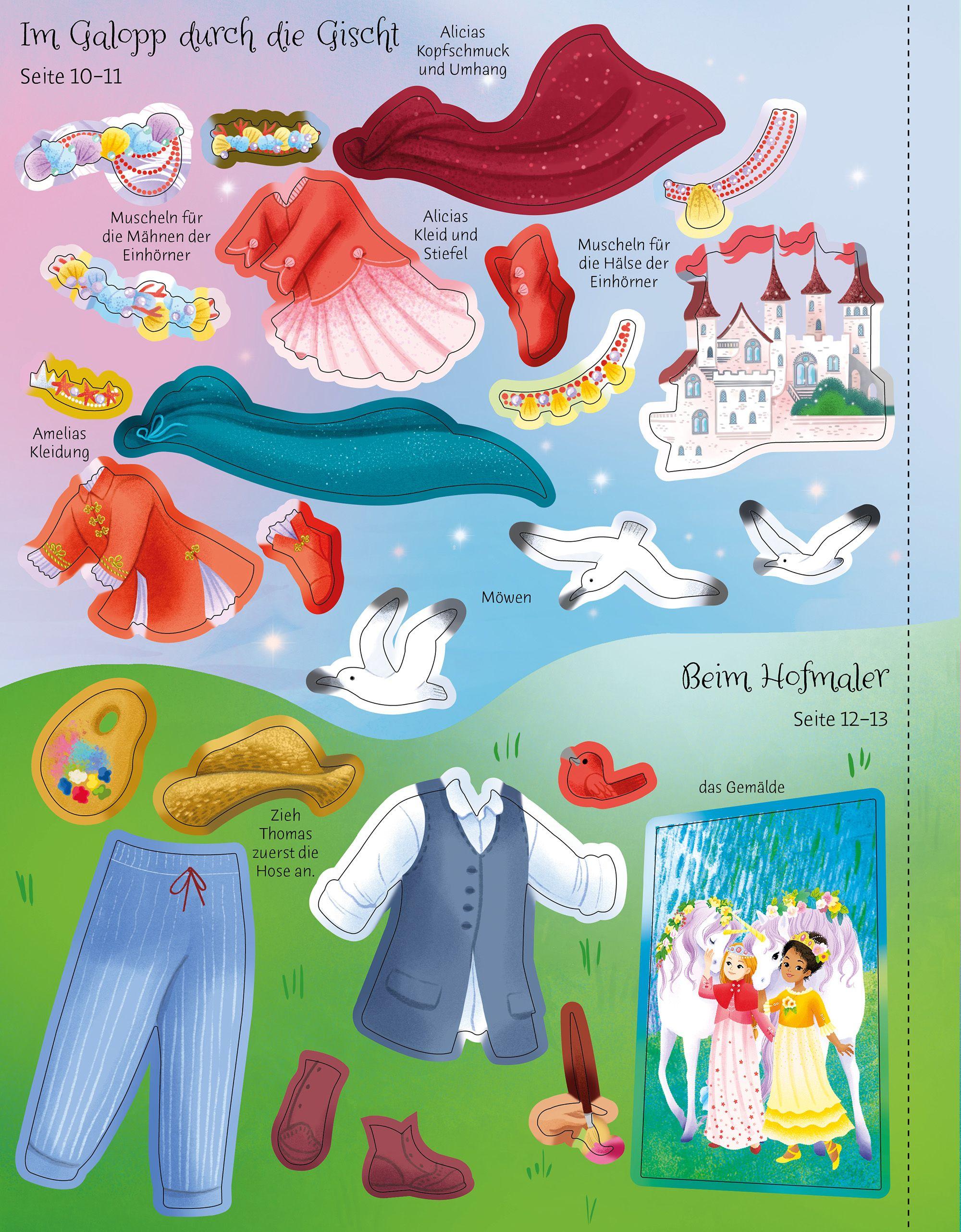 Beispielinhalt (Bild) Mein Anziehpuppen-Stickerbuch: Prinzessinnen im Einhornland