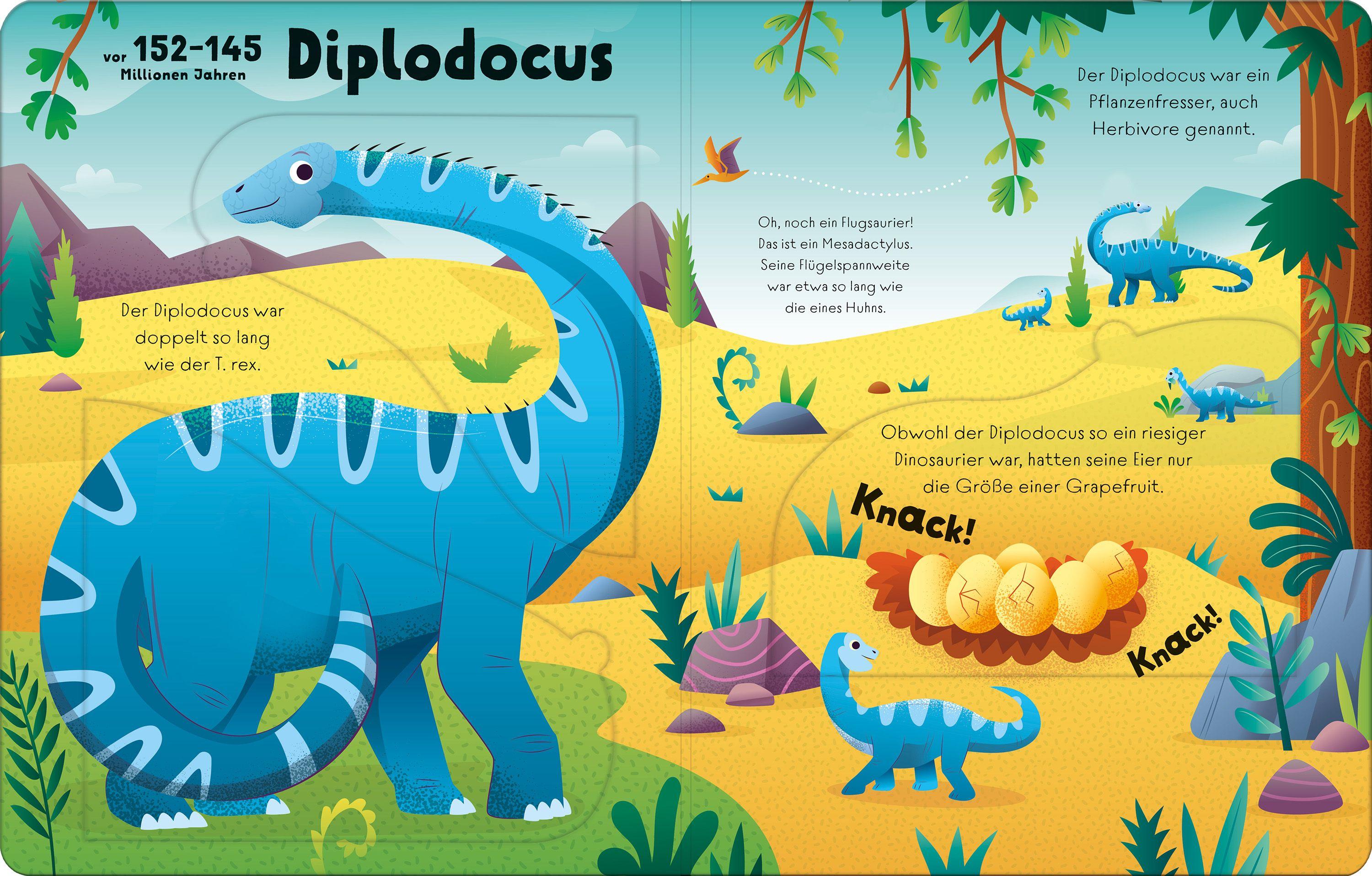 Beispielinhalt (Bild) Mein erstes Wissen zum Aufklappen: Groß, größer, Dinosaurier!