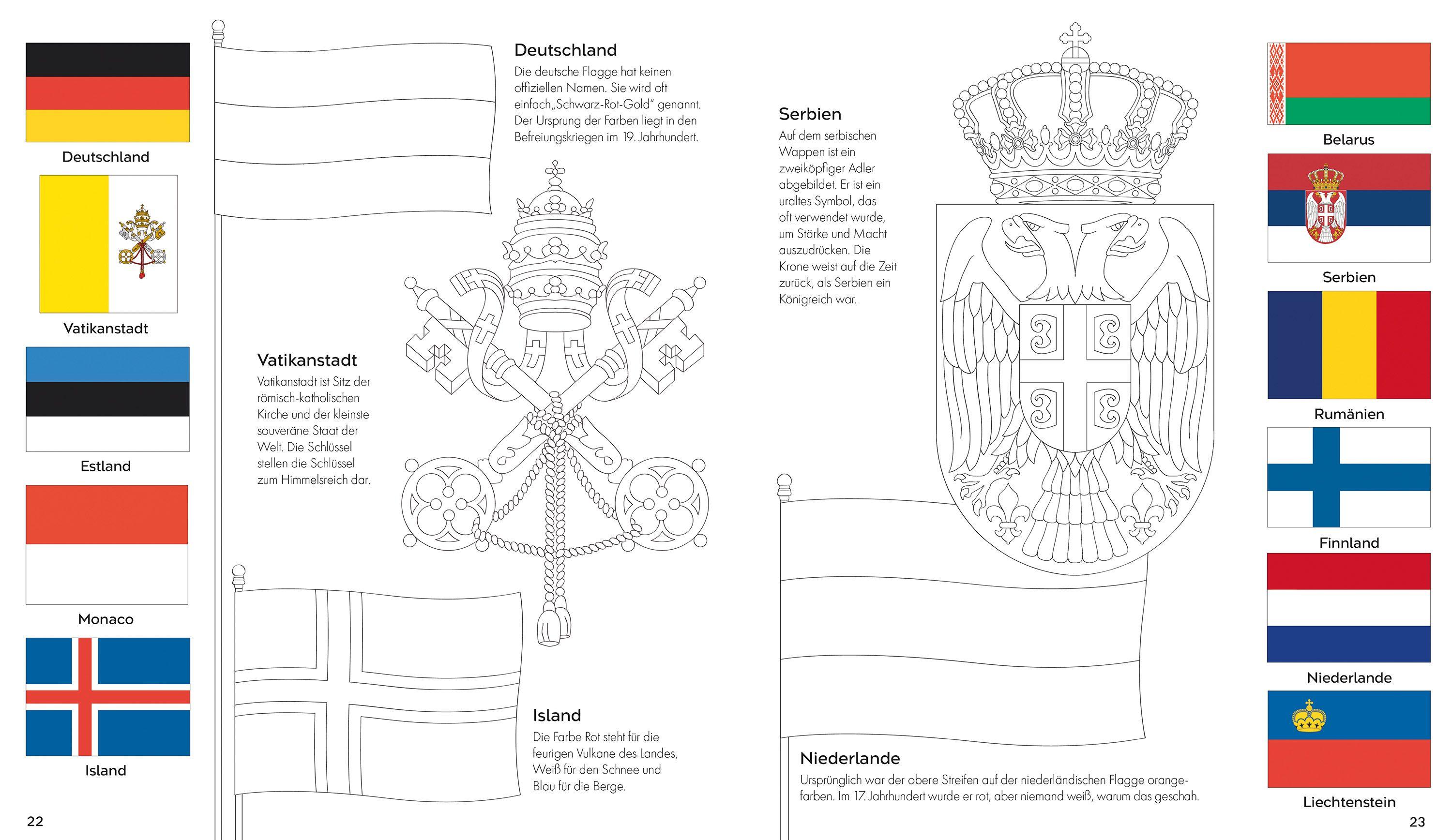 Beispielinhalt (Bild) Bunte Flaggen aus aller Welt Erkennen, Verstehen und Ausmalen