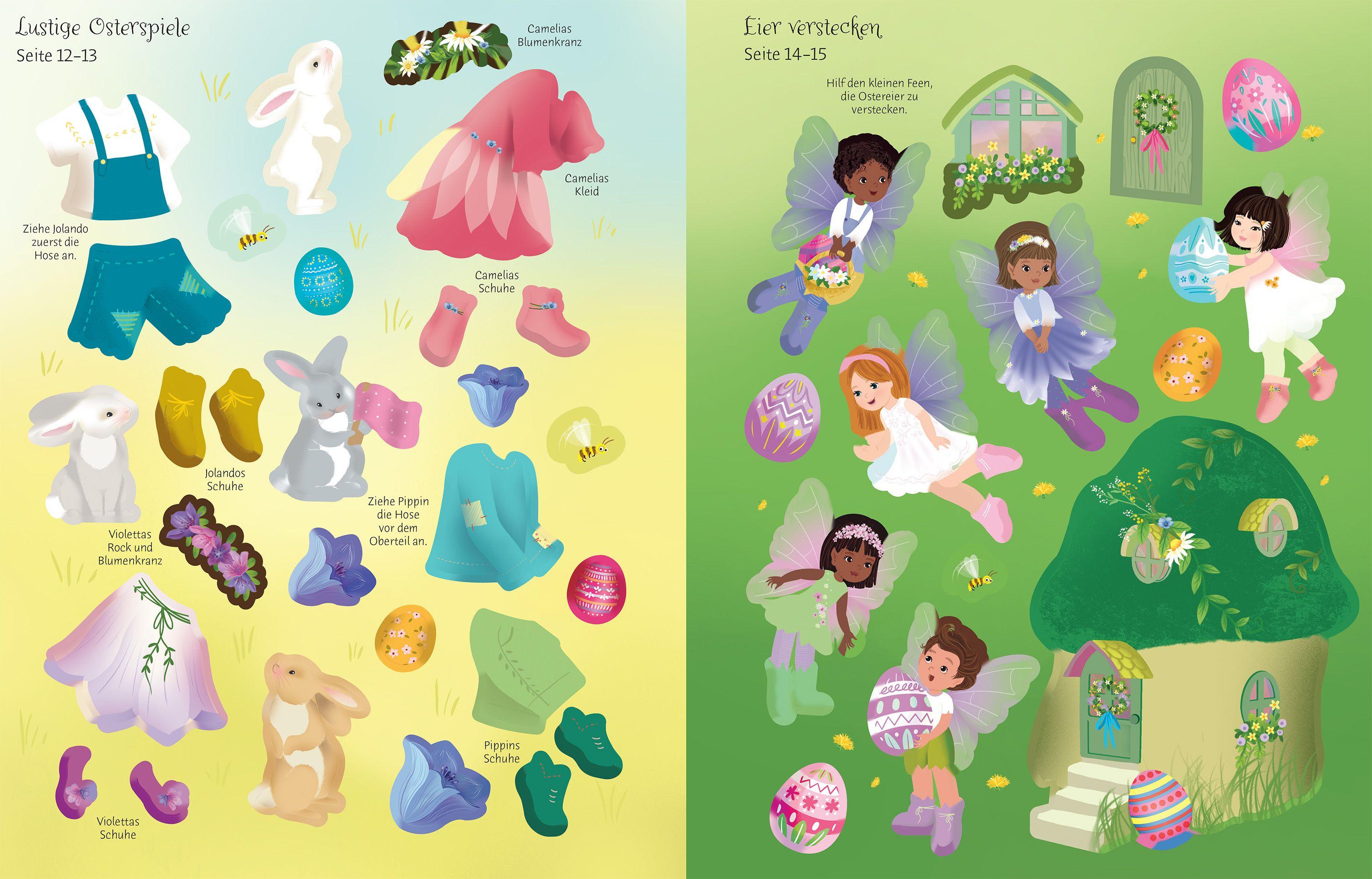 Beispielinhalt (Bild) Mein Anziehpuppen-Stickerbuch: Zauberhafte Osterfeen