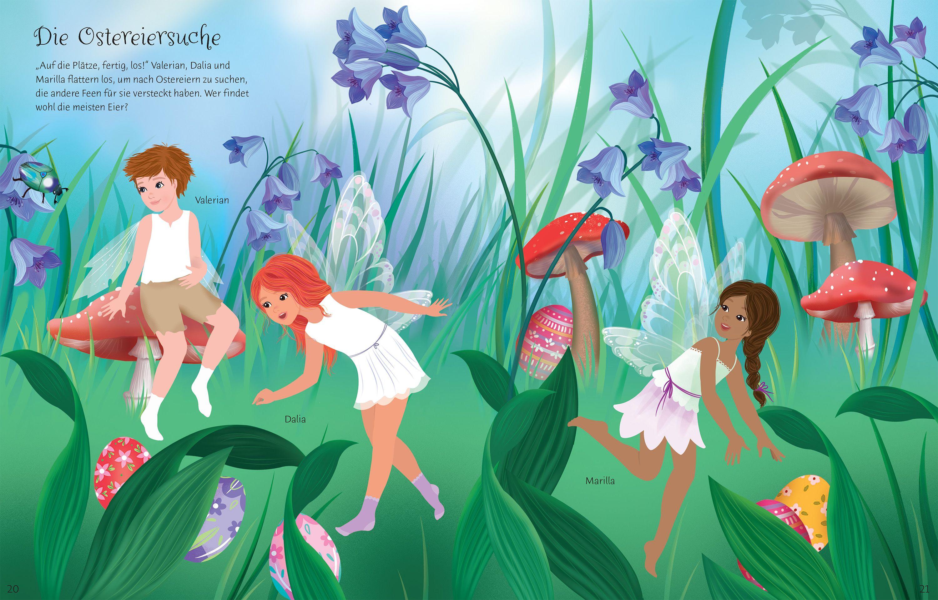 Beispielinhalt (Bild) Mein Anziehpuppen-Stickerbuch: Zauberhafte Osterfeen