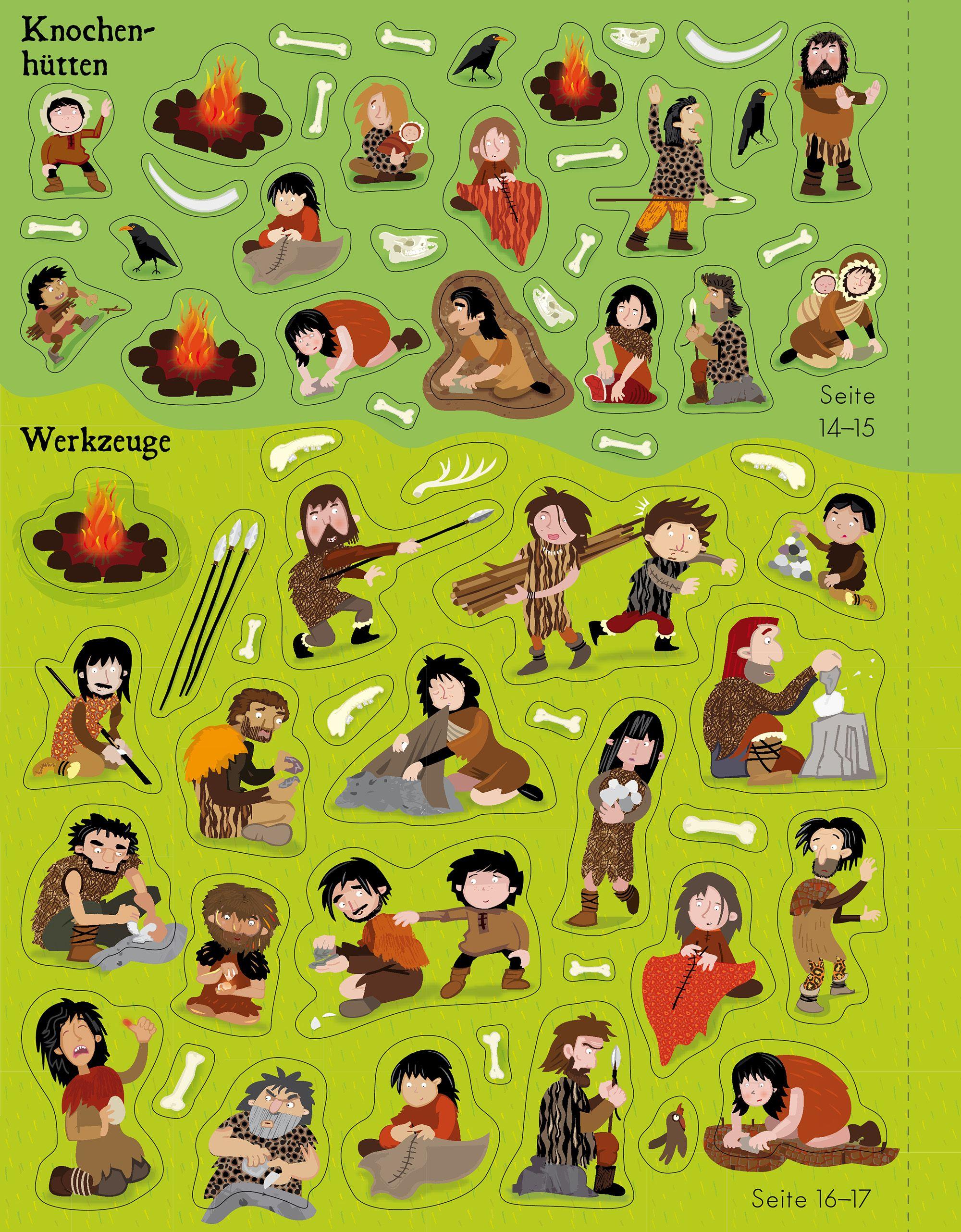 Beispielinhalt (Bild) Mein Stickerbuch: Willkommen in der Steinzeit