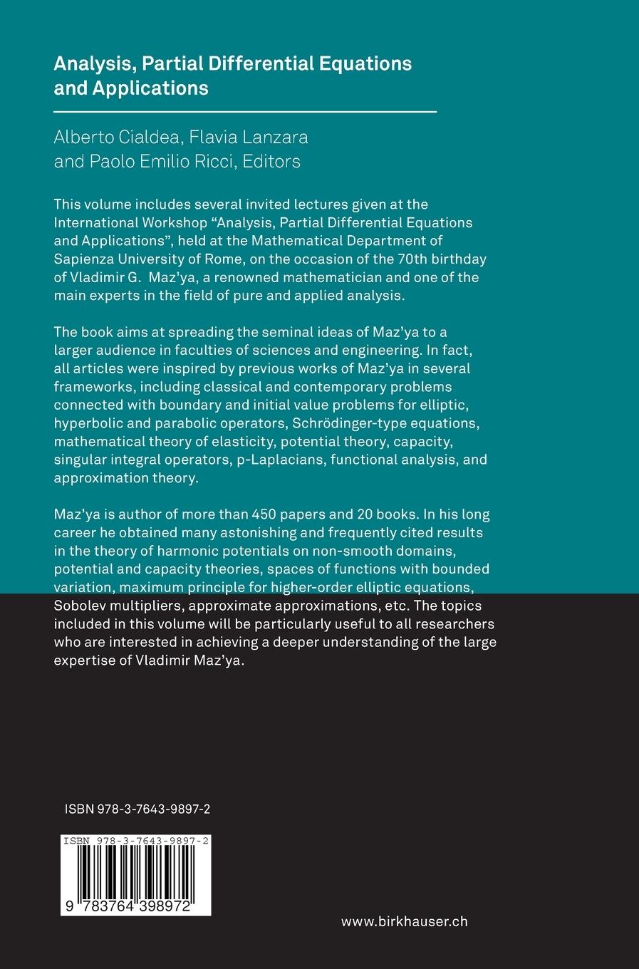 Rückseitencover Analysis, Partial Differential Equations and Applications