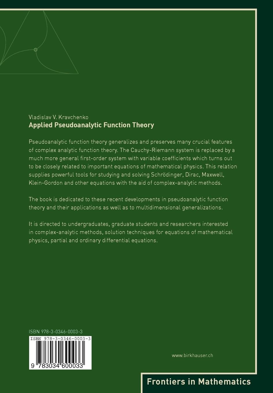 Rückseitencover Applied Pseudoanalytic Function Theory