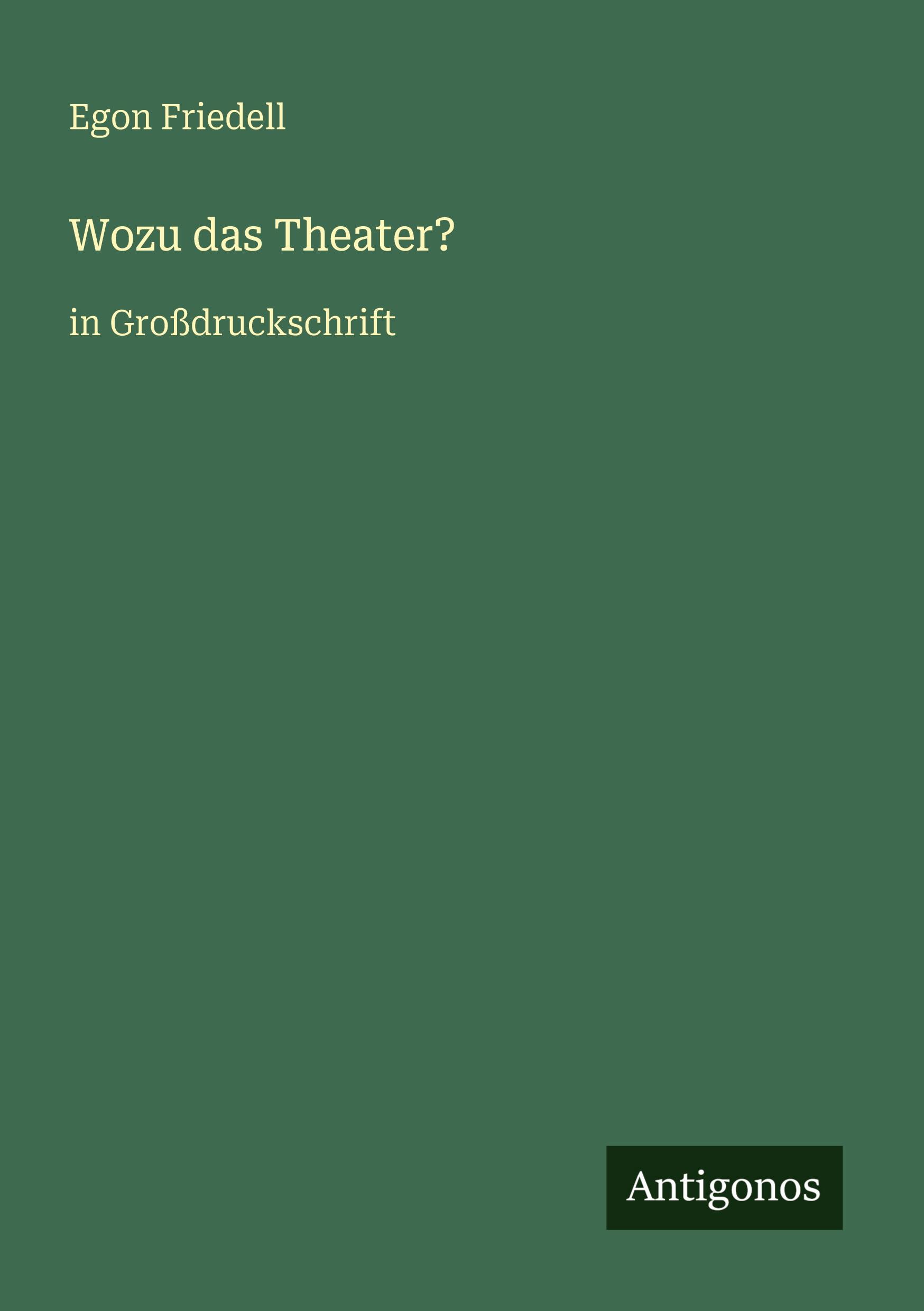 Vorderes Coverbild Wozu das Theater?
