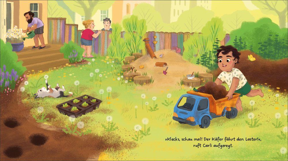 Beispielinhalt (Bild) Carli und Klecks retten einen Käfer