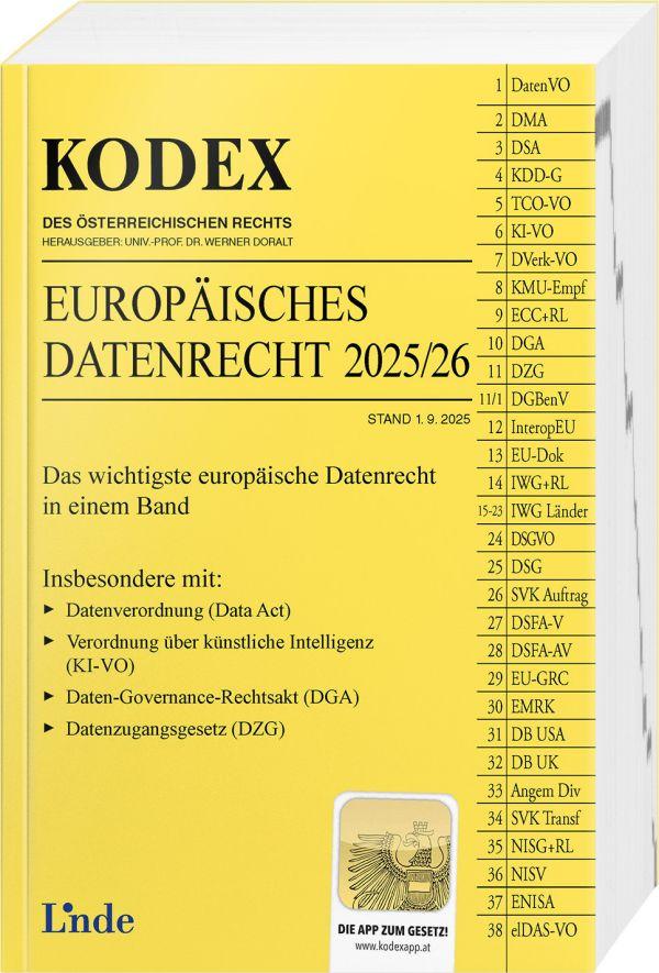 Vorderes Coverbild KODEX Europäisches Datenrecht 2025/26