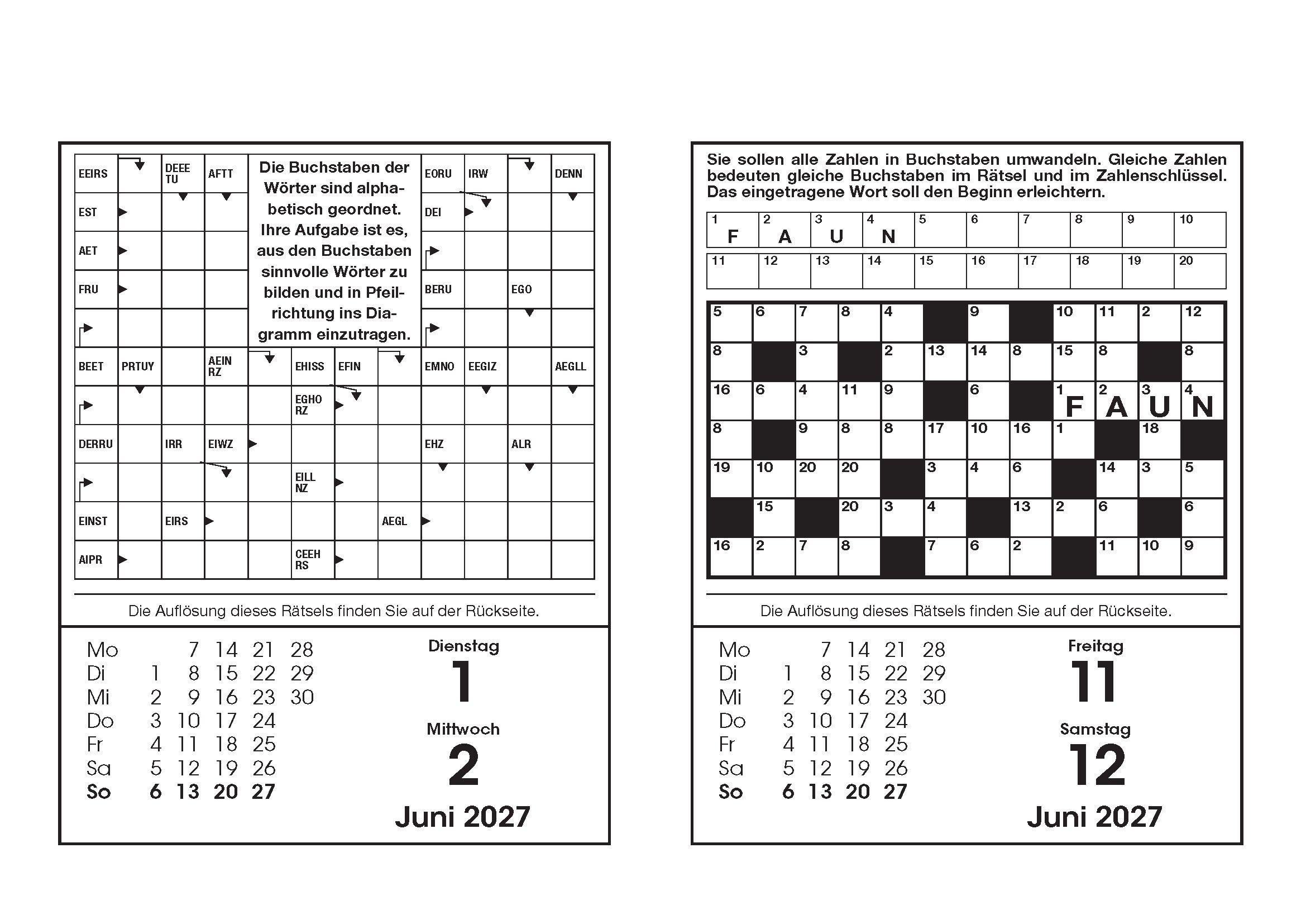 Beispielinhalt (Bild) Rätselkalender 2027
