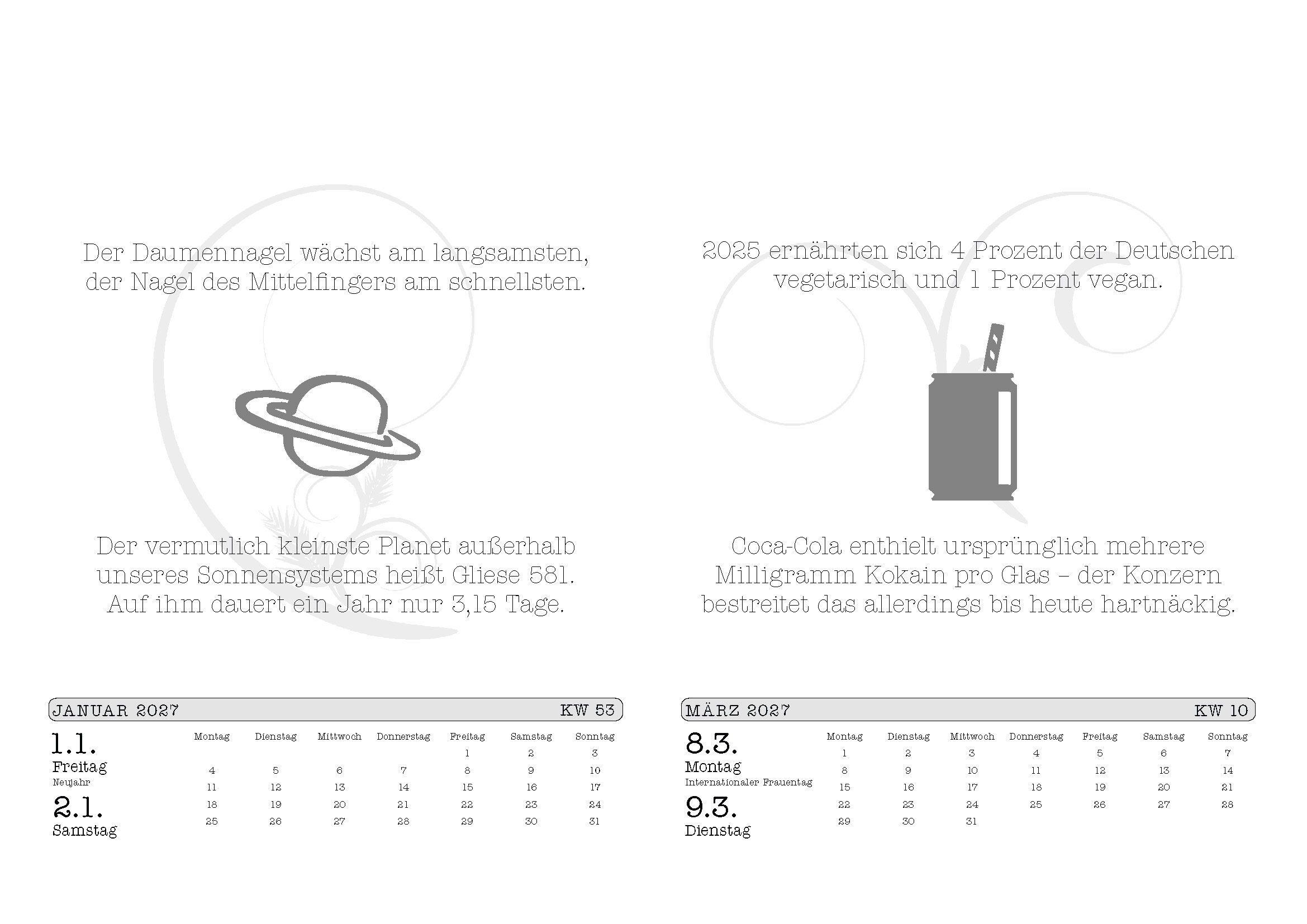 Beispielinhalt (Bild) Unnützes Wissen Kalender 2027