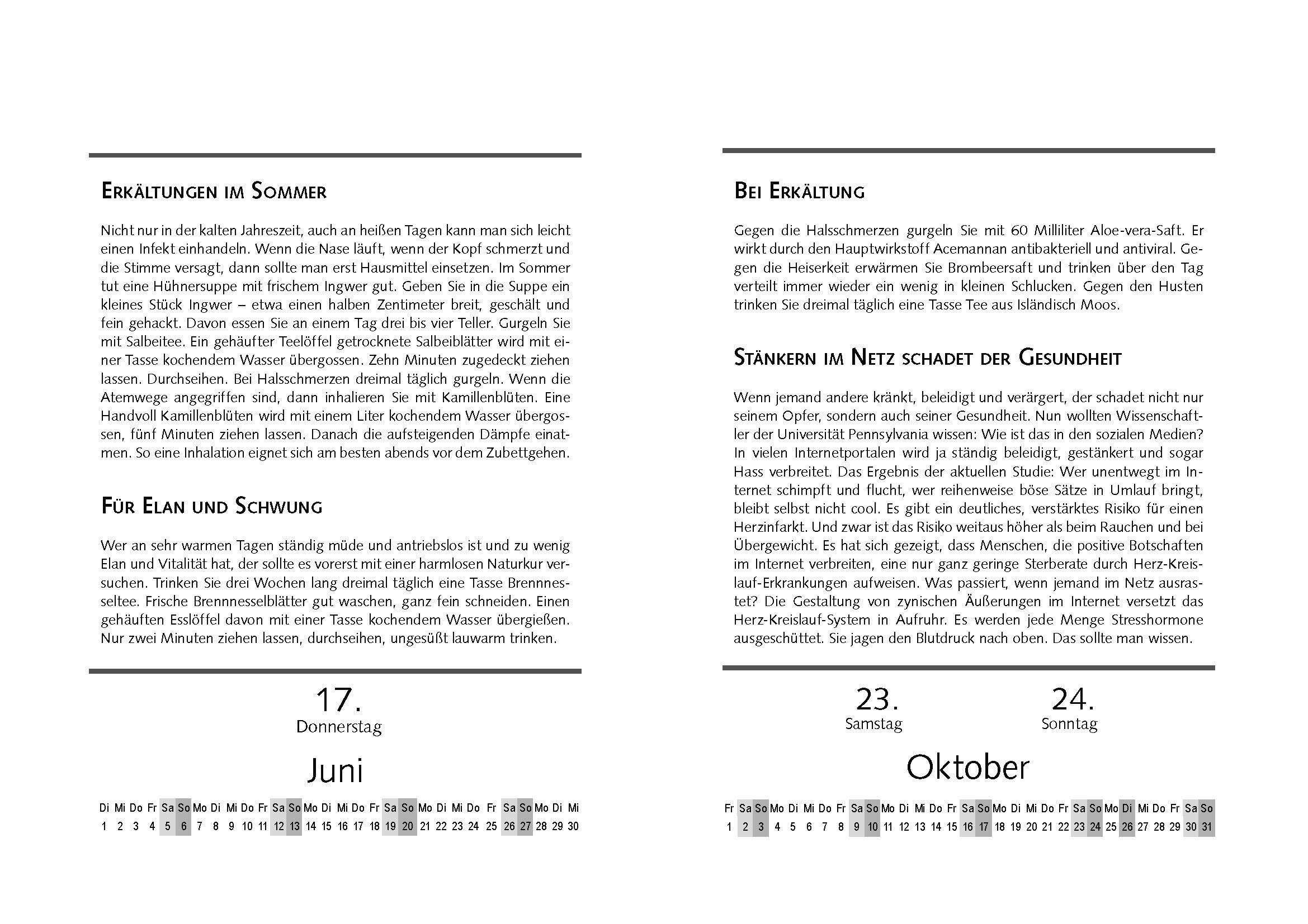 Beispielinhalt (Bild) Prof. Bankhofers Gesundheitskalender 2027