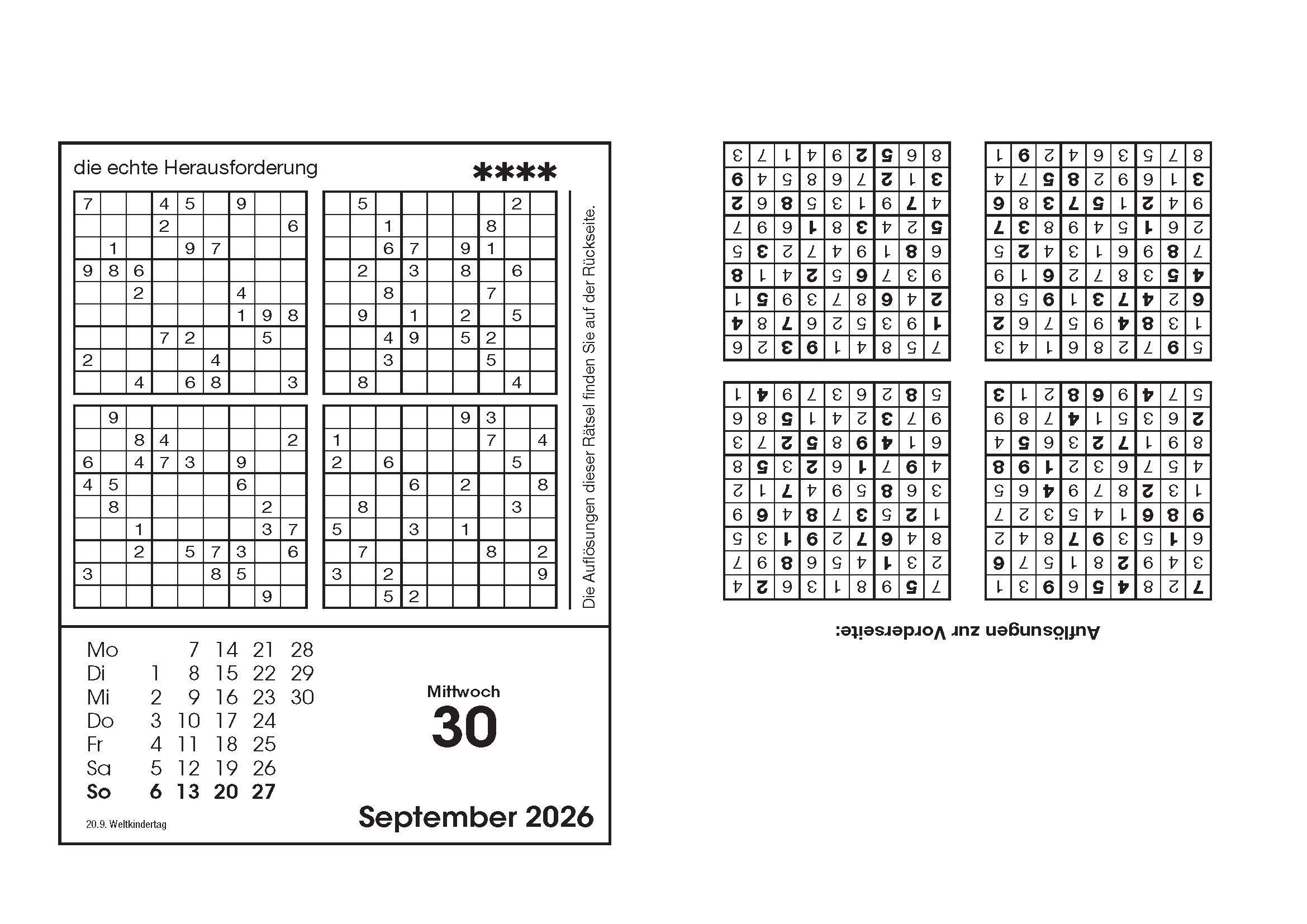 Beispielinhalt (Bild) Sudokukalender 2027