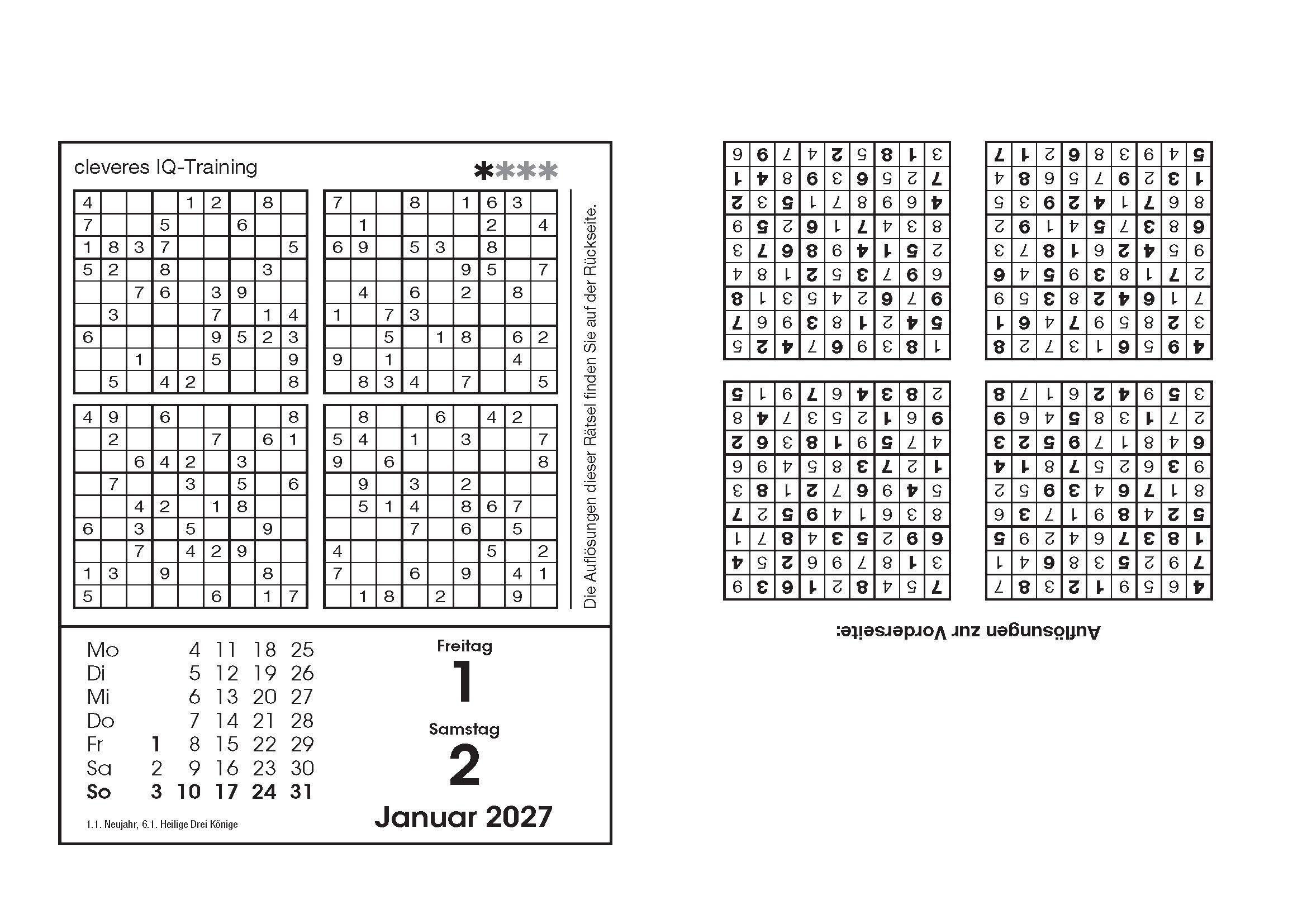 Beispielinhalt (Bild) Sudokukalender 2027