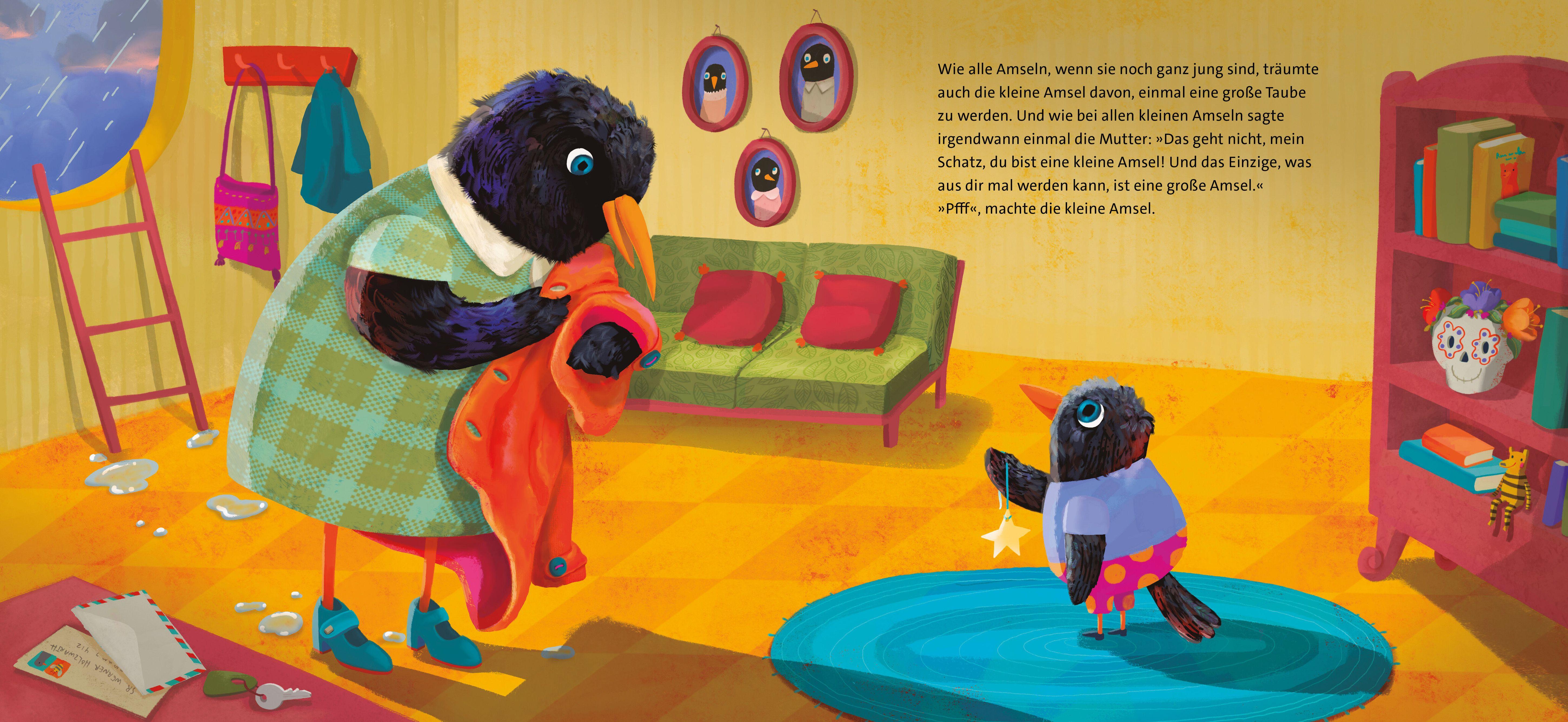 Beispielinhalt (Bild) Vom kleinen Spatz, der eine große Amsel werden wollte