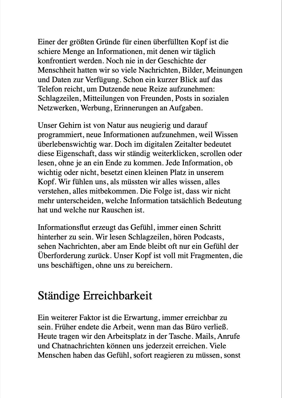 Beispielinhalt (Bild) MENTALER MINIMALISMUS