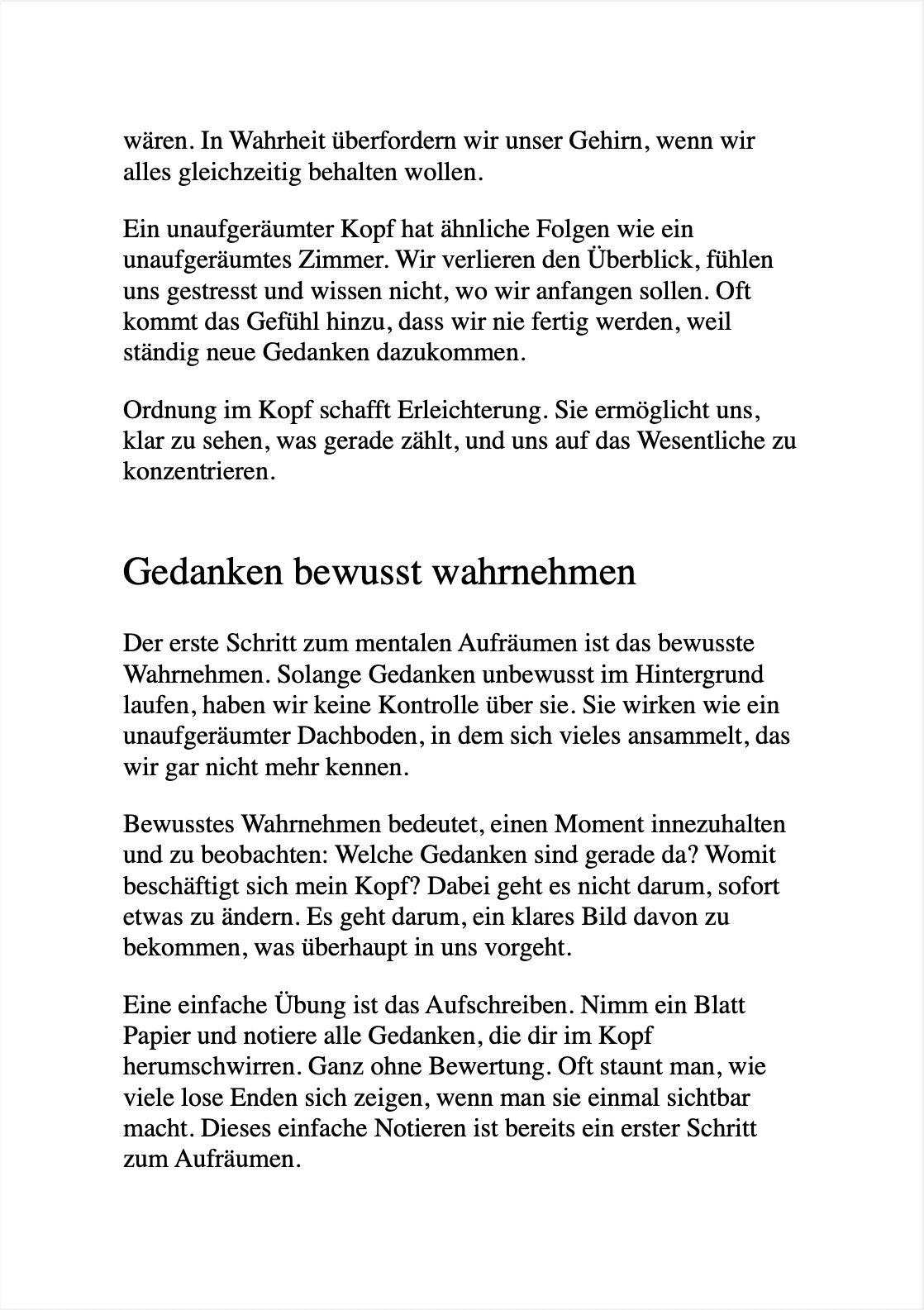 Beispielinhalt (Bild) MENTALER MINIMALISMUS