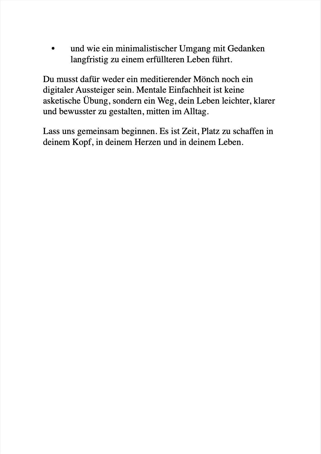 Beispielinhalt (Bild) MENTALER MINIMALISMUS