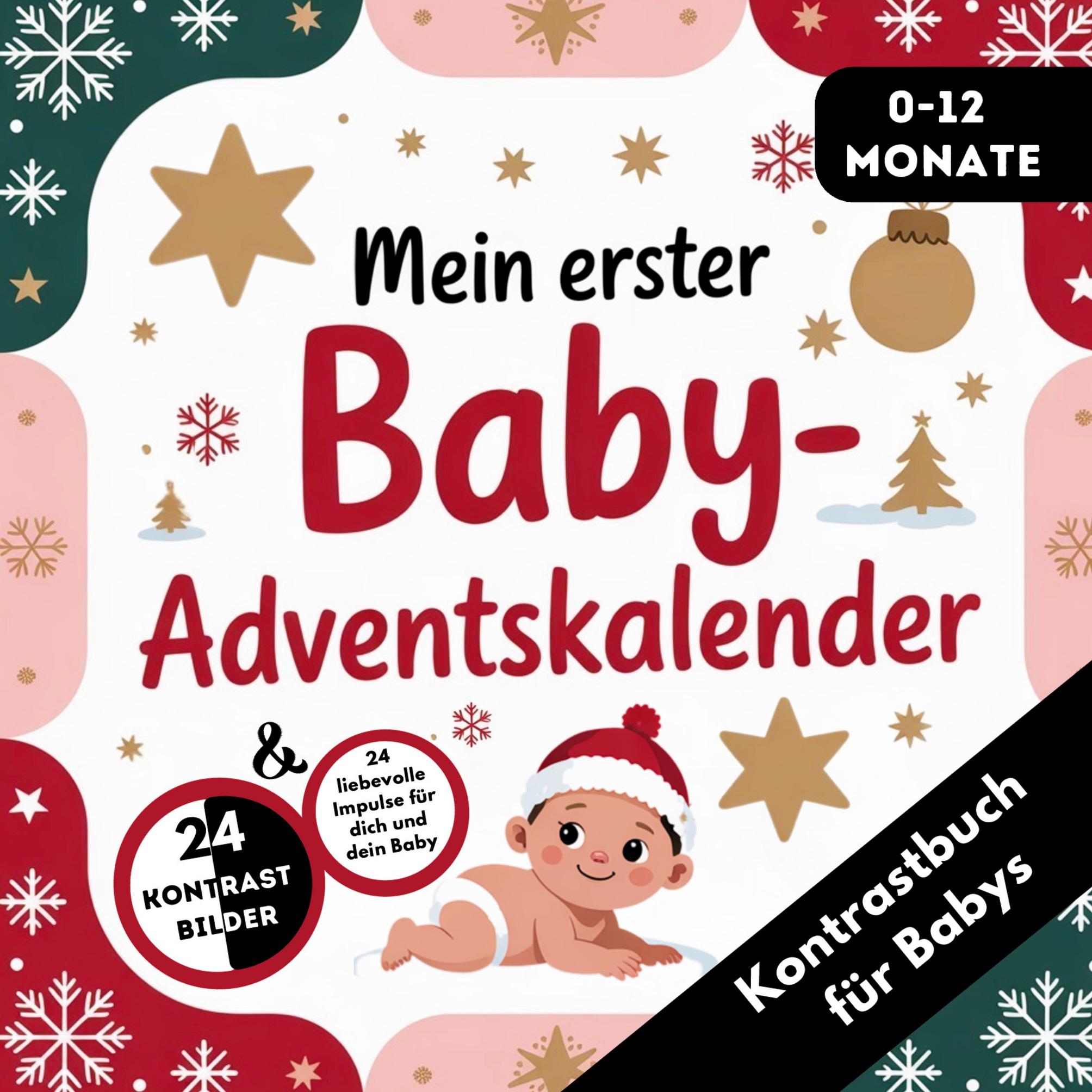 Vorderes Coverbild Adventskalender Baby - Kontrastbuch für Babys von 0-12 Monaten mit 24 weihnachtlichen Kontrastbildern