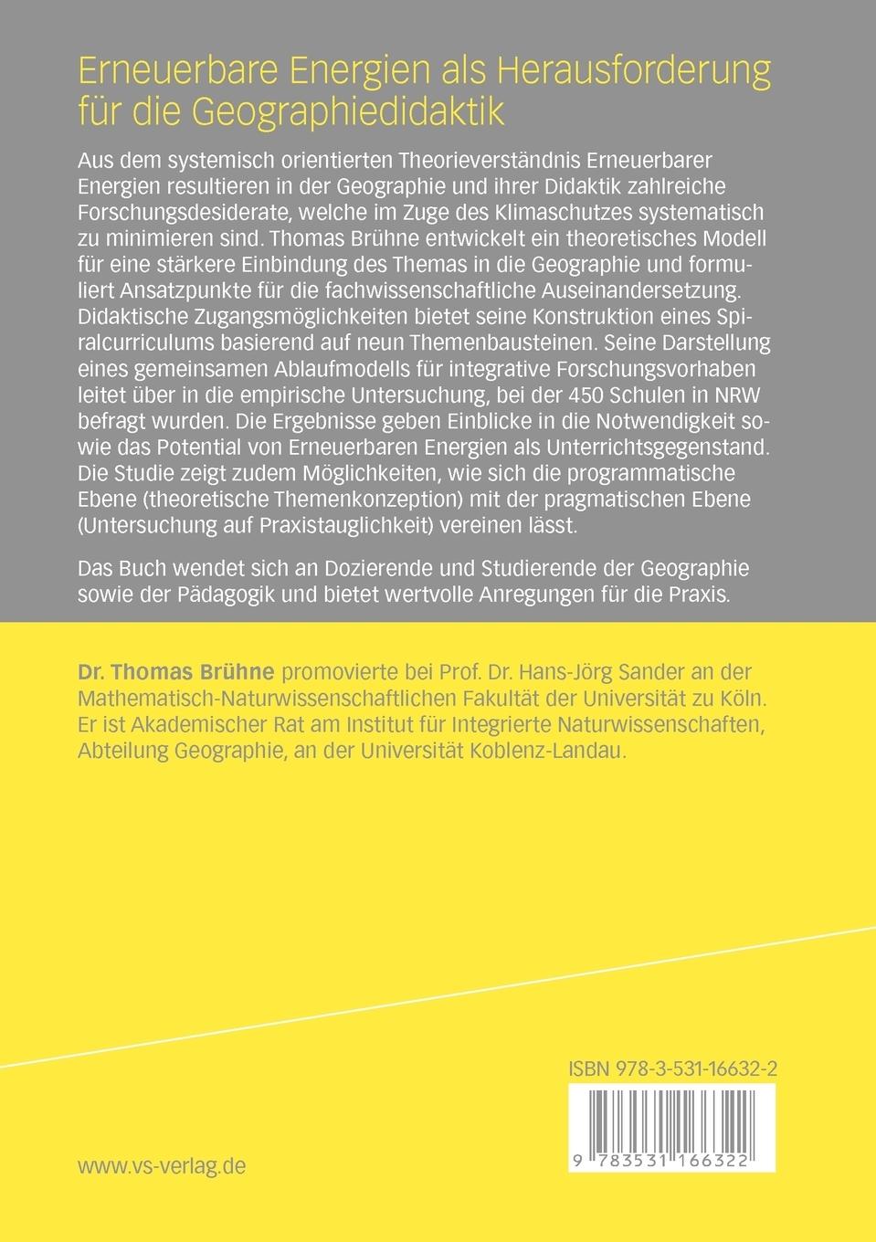 Rückseitencover Erneuerbare Energien als Herausforderung für die Geographiedidaktik