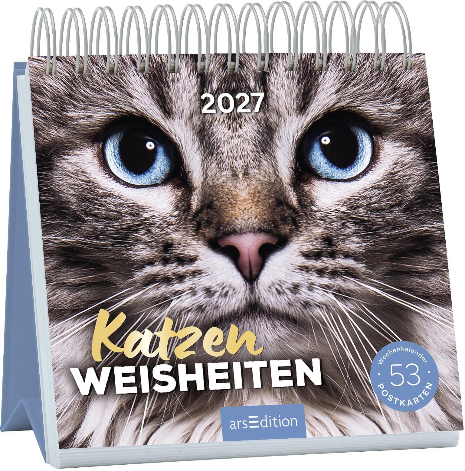 Vorderes Coverbild Postkartenkalender Katzenweisheiten 2027