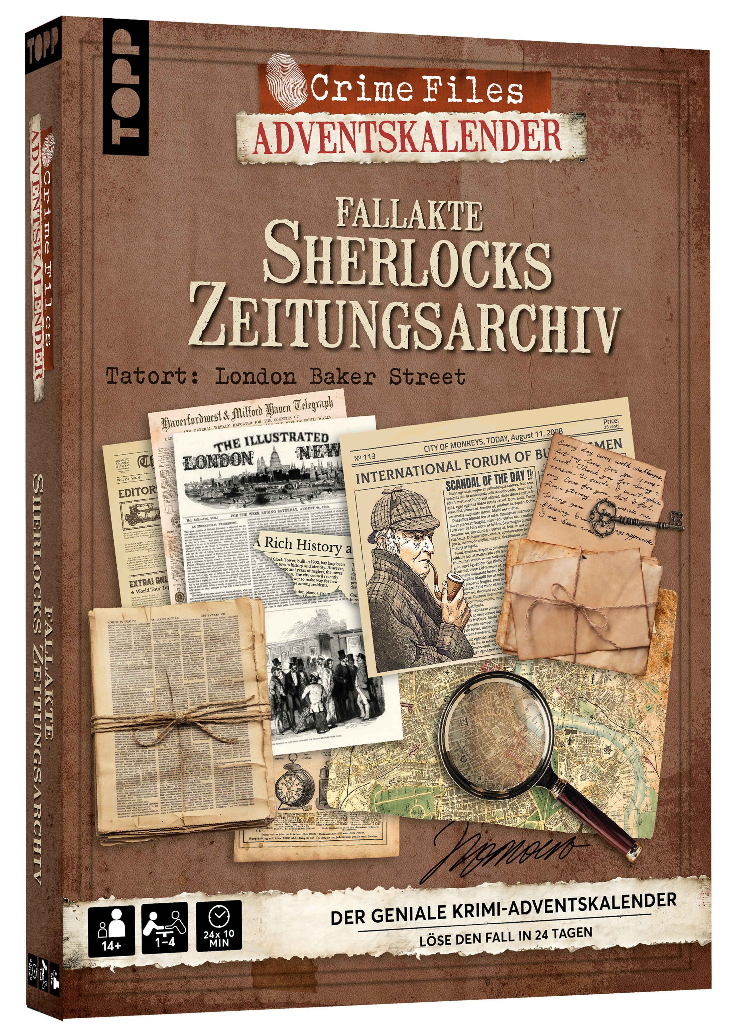 Vorderes Coverbild Crime Files - Fallakte: Sherlocks Zeitungsarchiv. Der geniale Krimi-Adventskalender