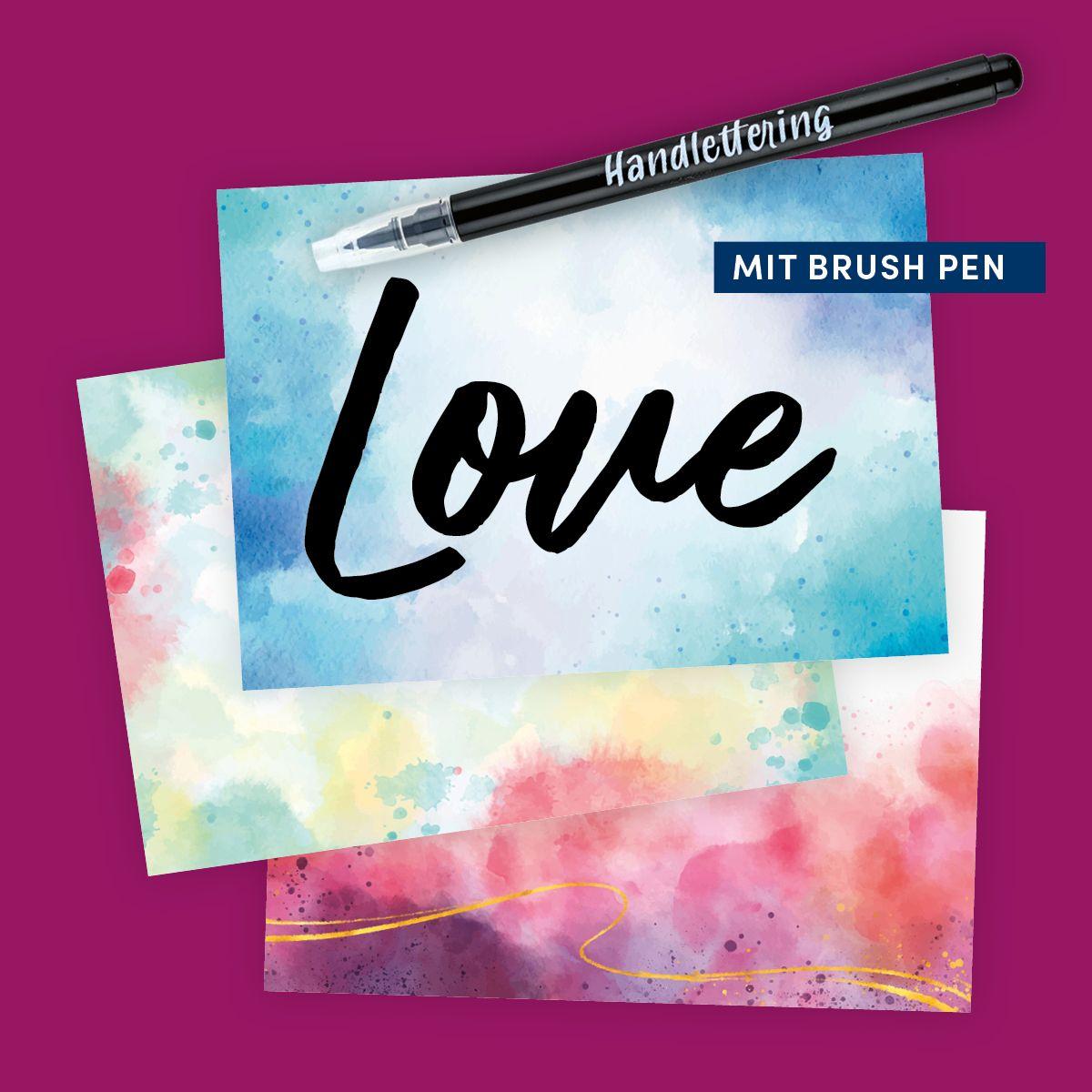 Beispielinhalt (Bild) Handlettering Design Paper World of Watercolor A6 mit Brush Pen