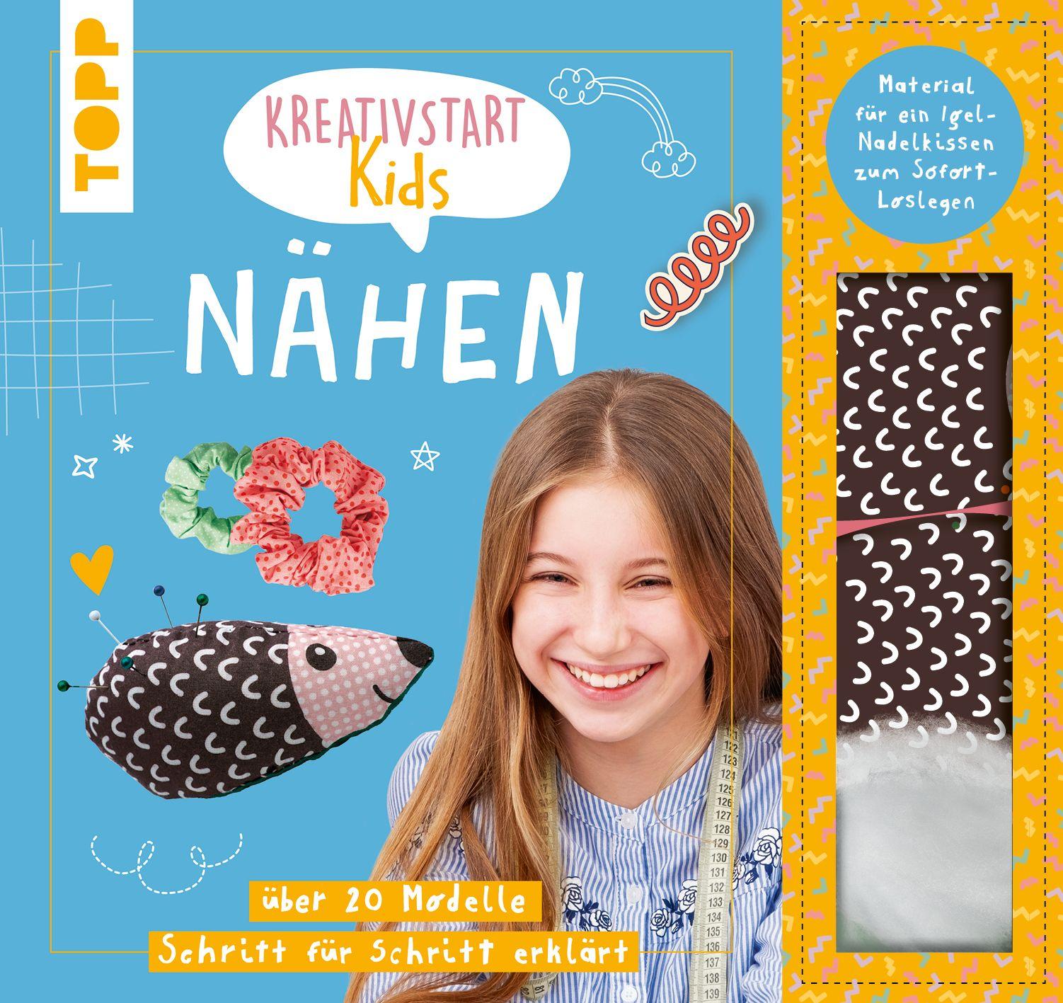 Vorderes Coverbild Kreativstart Kids Nähen. Anleitungsbuch und Material