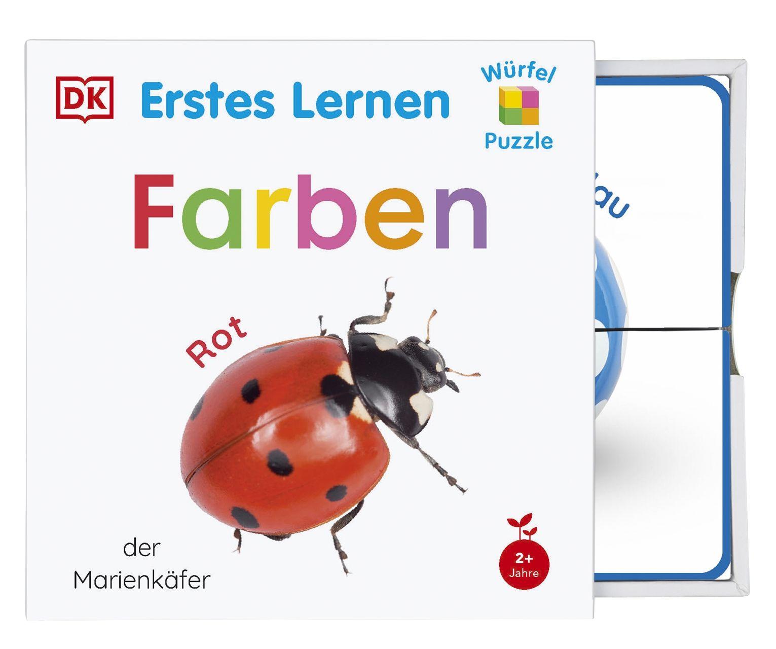Vorderes Coverbild Erstes Lernen Würfelpuzzle. Farben
