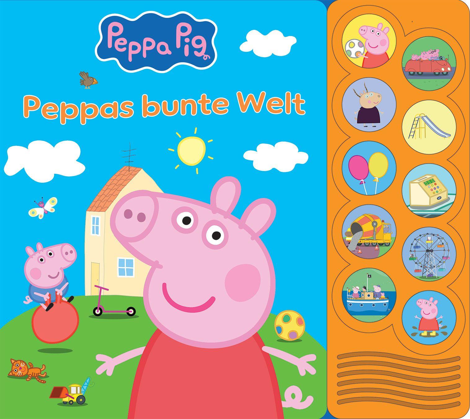 Vorderes Coverbild Peppa Pig - Peppas bunte Welt - Interaktives Pappbilderbuch mit 10 lustigen Geräuschen für Kinder ab 18 Monaten - Peppa Wutz