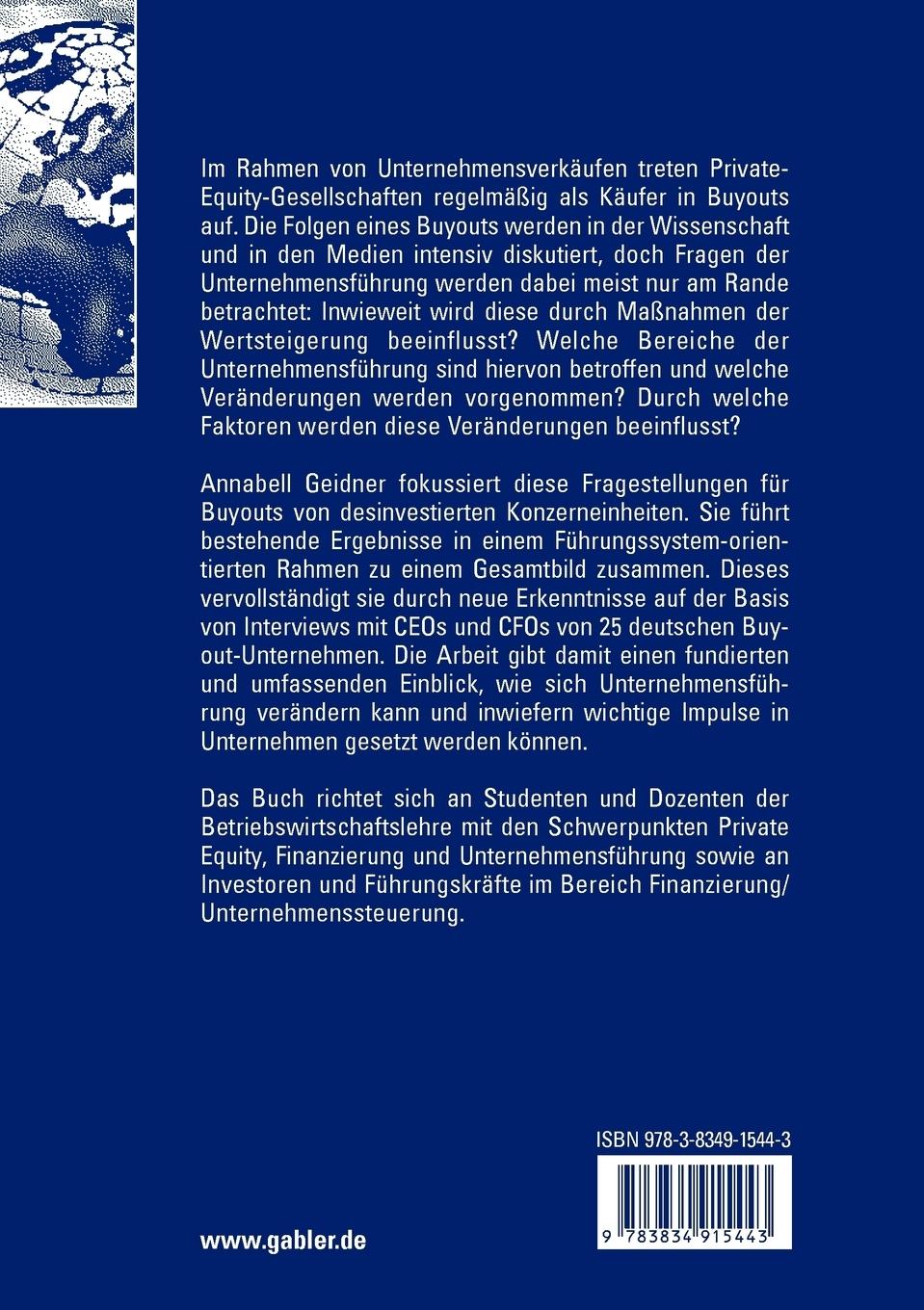 Rückseitencover Der Wandel der Unternehmensführung in Buyouts