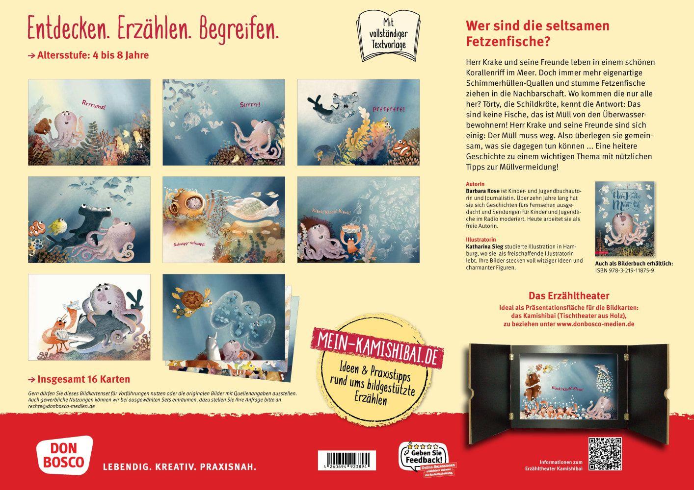 Beispielinhalt (Bild) Herr Krake räumt das Meer auf. Kamishibai Bildkartenset