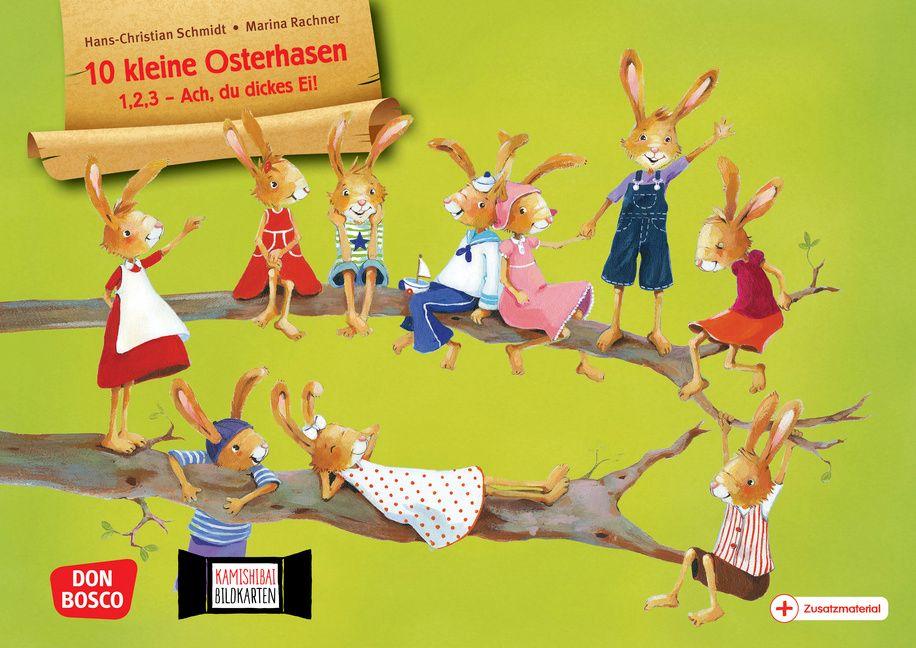 Vorderes Coverbild 10 kleine Osterhasen. 1,2,3 - Ach, du dickes Ei! Kamishibai Bildkartenset