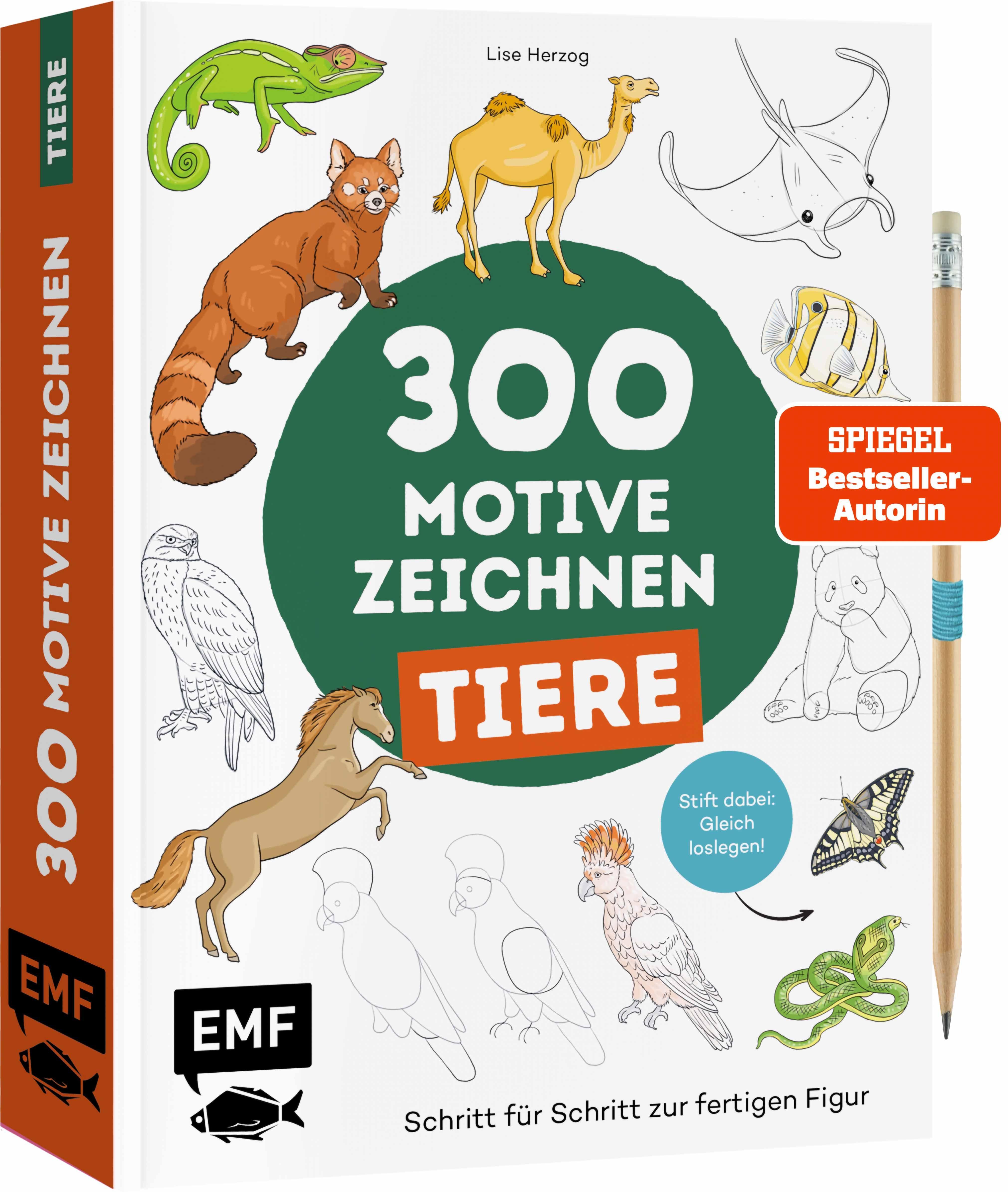 Vorderes Coverbild 300 Motive zeichnen - Tiere