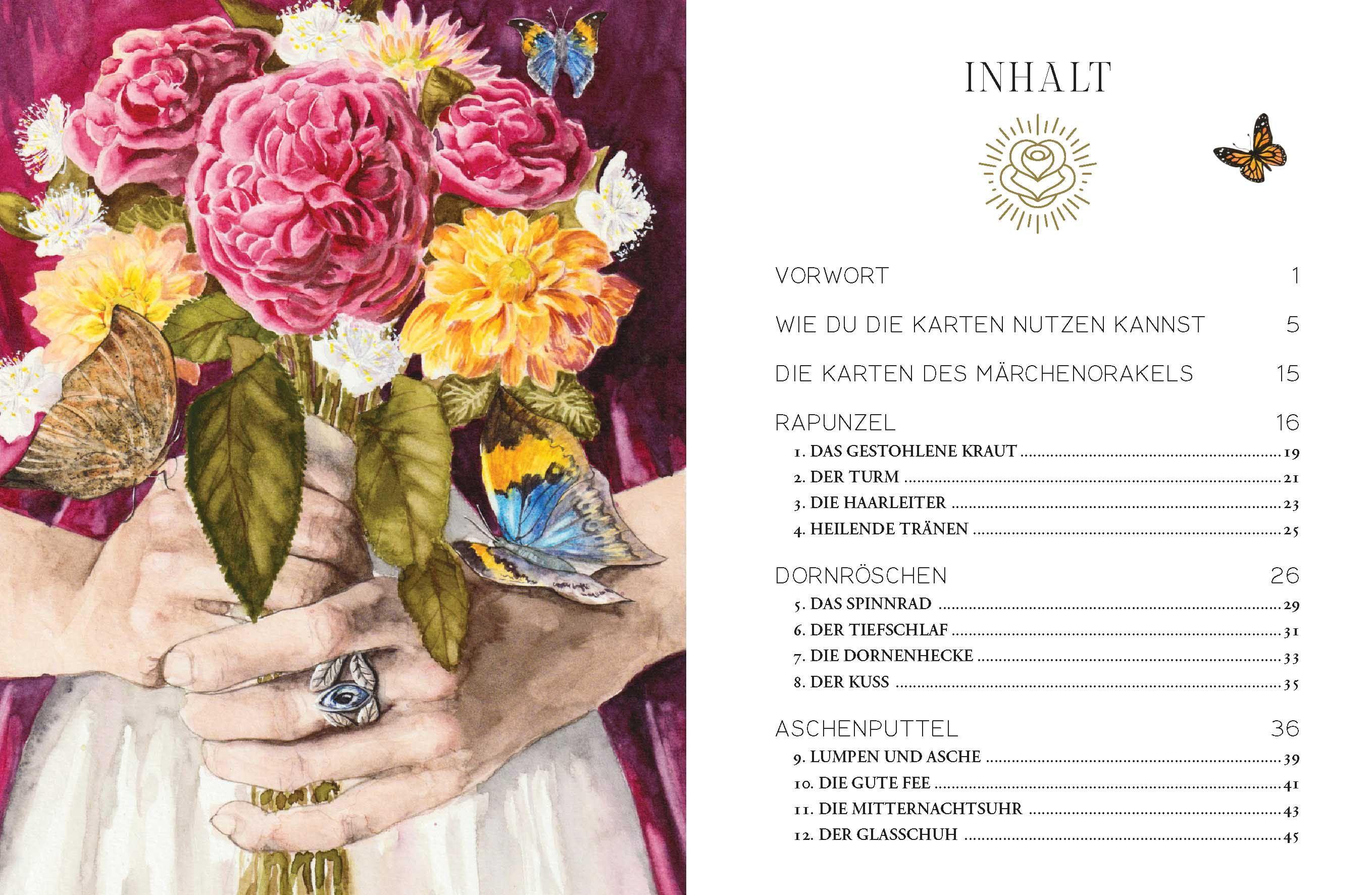 Beispielinhalt (Bild) Orakel-Kartenset: Märchenorakel | Inspirierende Lehren und Weisheiten aus Rotkäppchen, Rapunzel, Rumpelstilzchen und Co.