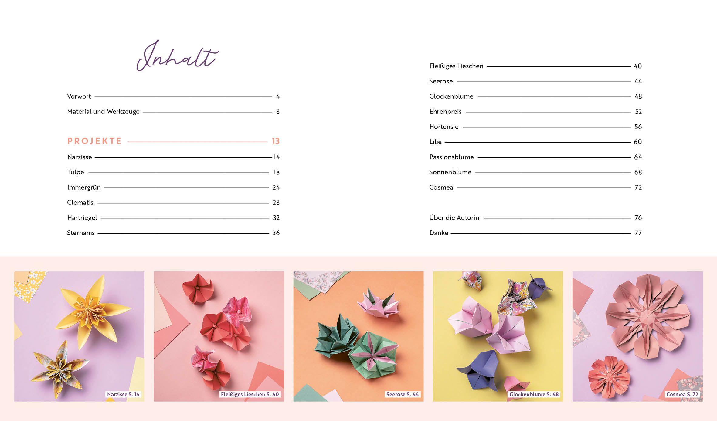 Beispielinhalt (Bild) Origami-Flowers - Wunderschöne Blüten zum Dekorieren & Verschenken