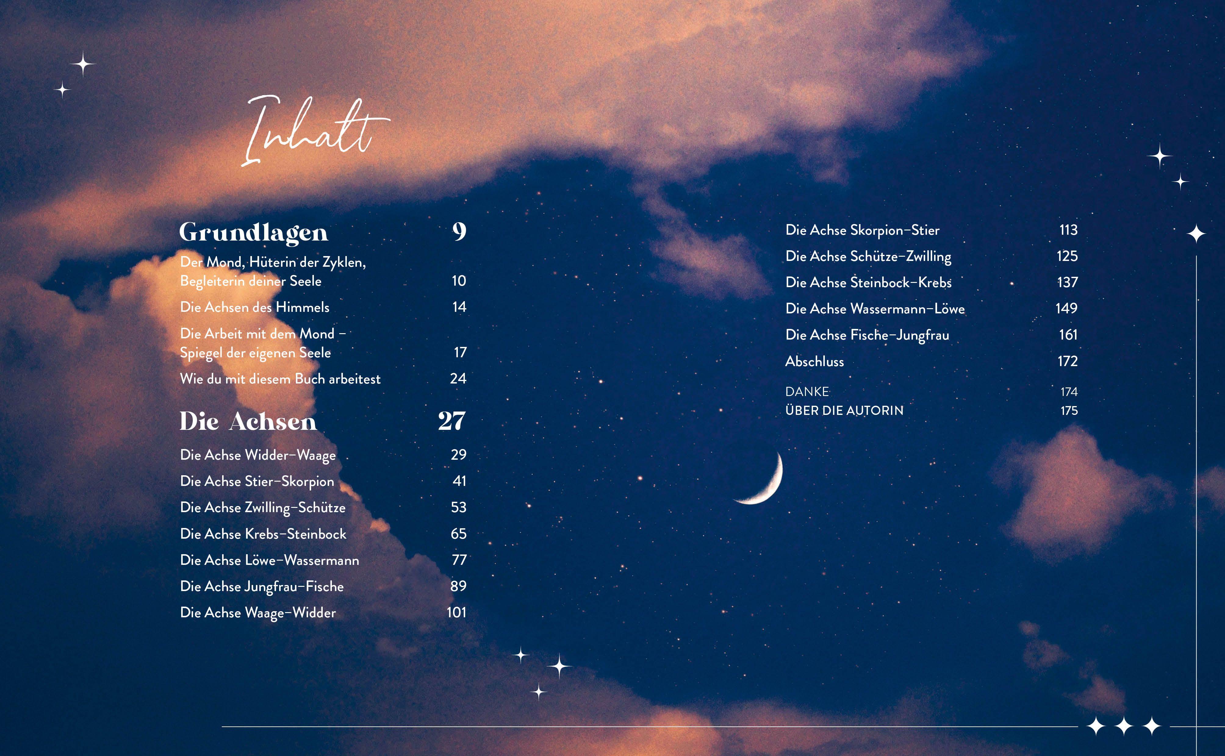 Beispielinhalt (Bild) Mond-Rituale - Aktiviere die Energie der Tierkreiszeichen | Dein Jahresbegleiter mit Orakellegungen, Yoga-Übungen & Mantras für deine Meditationspraxis