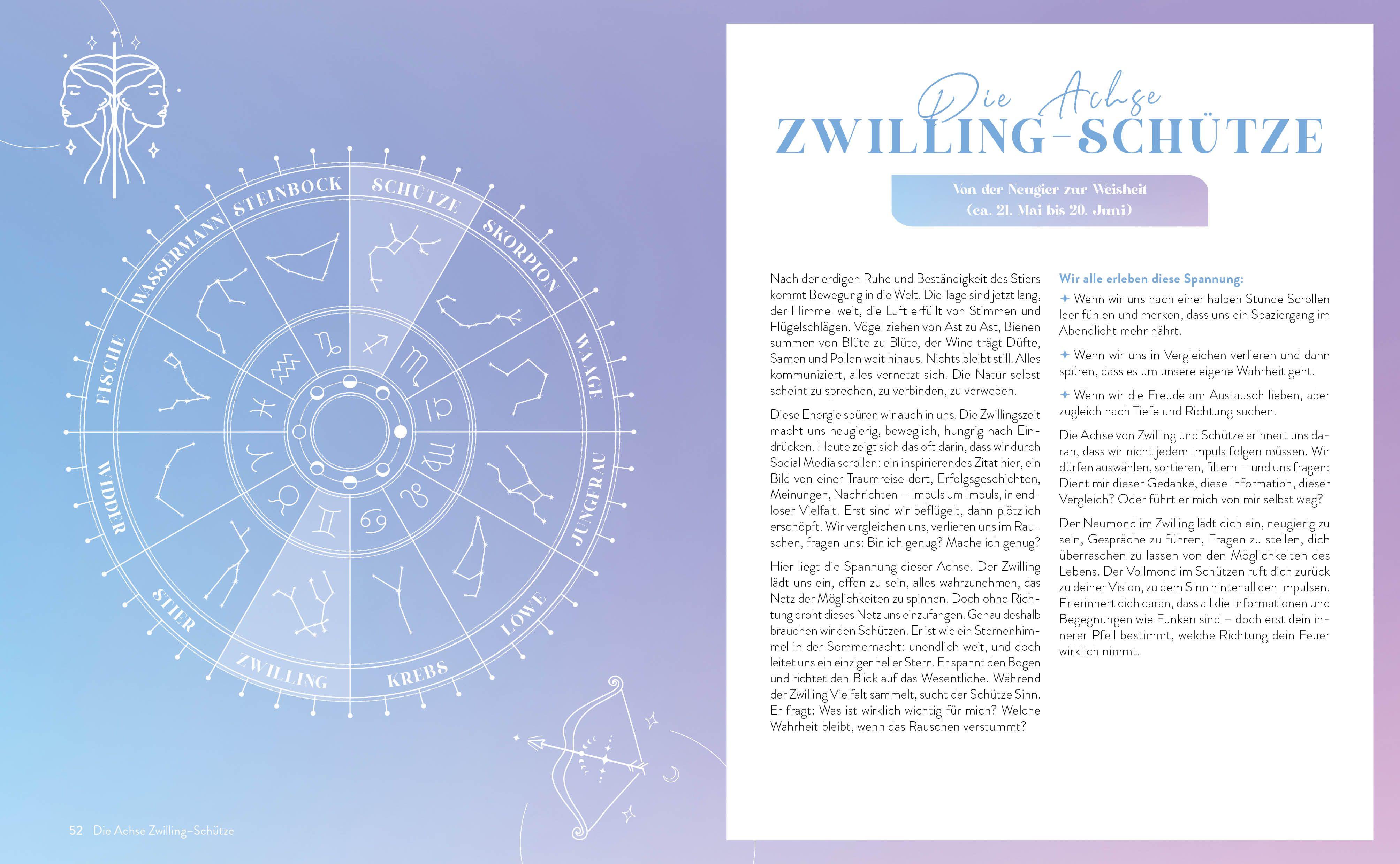 Beispielinhalt (Bild) Mond-Rituale - Aktiviere die Energie der Tierkreiszeichen | Dein Jahresbegleiter mit Orakellegungen, Yoga-Übungen & Mantras für deine Meditationspraxis