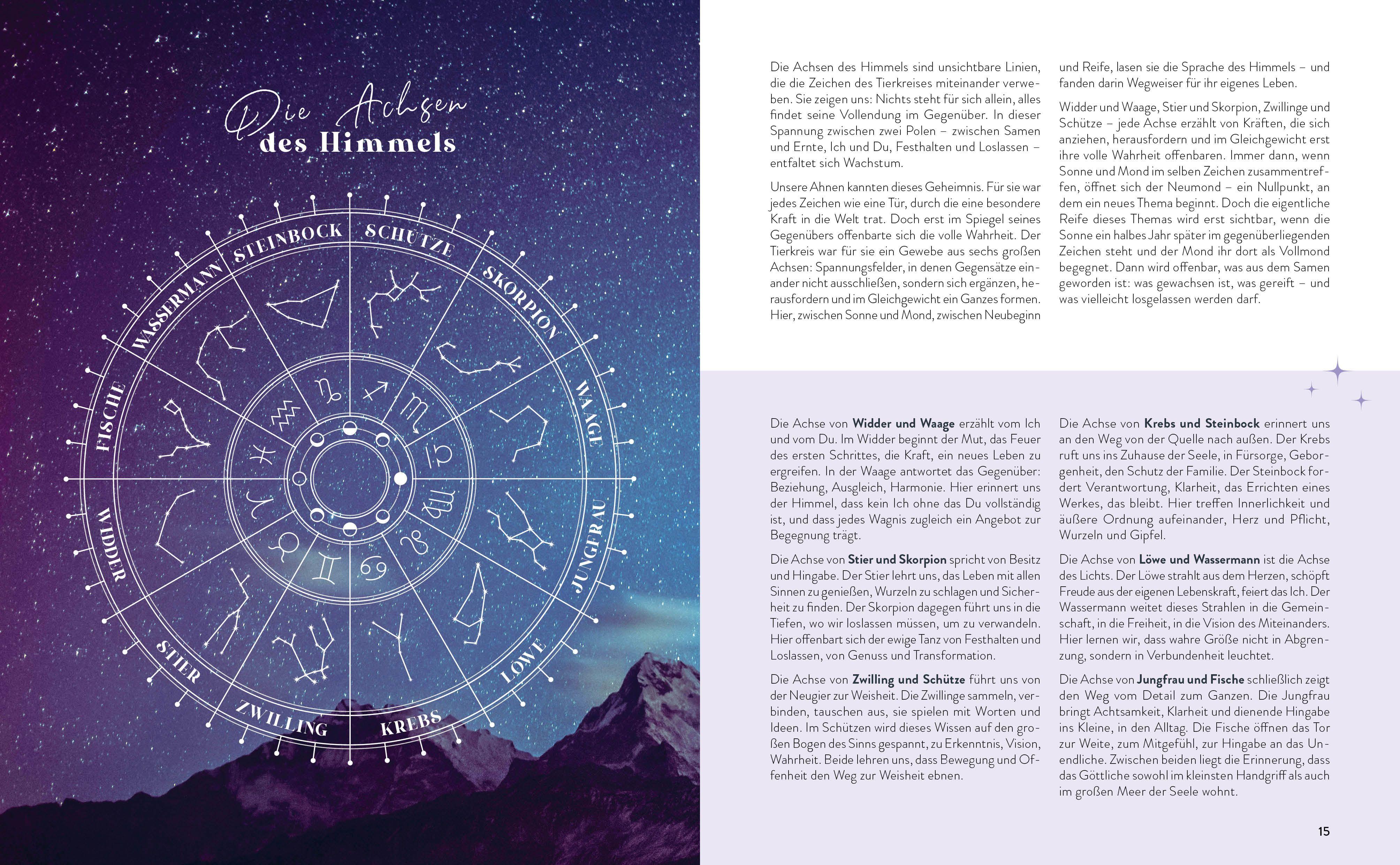 Beispielinhalt (Bild) Mond-Rituale - Aktiviere die Energie der Tierkreiszeichen | Dein Jahresbegleiter mit Orakellegungen, Yoga-Übungen & Mantras für deine Meditationspraxis