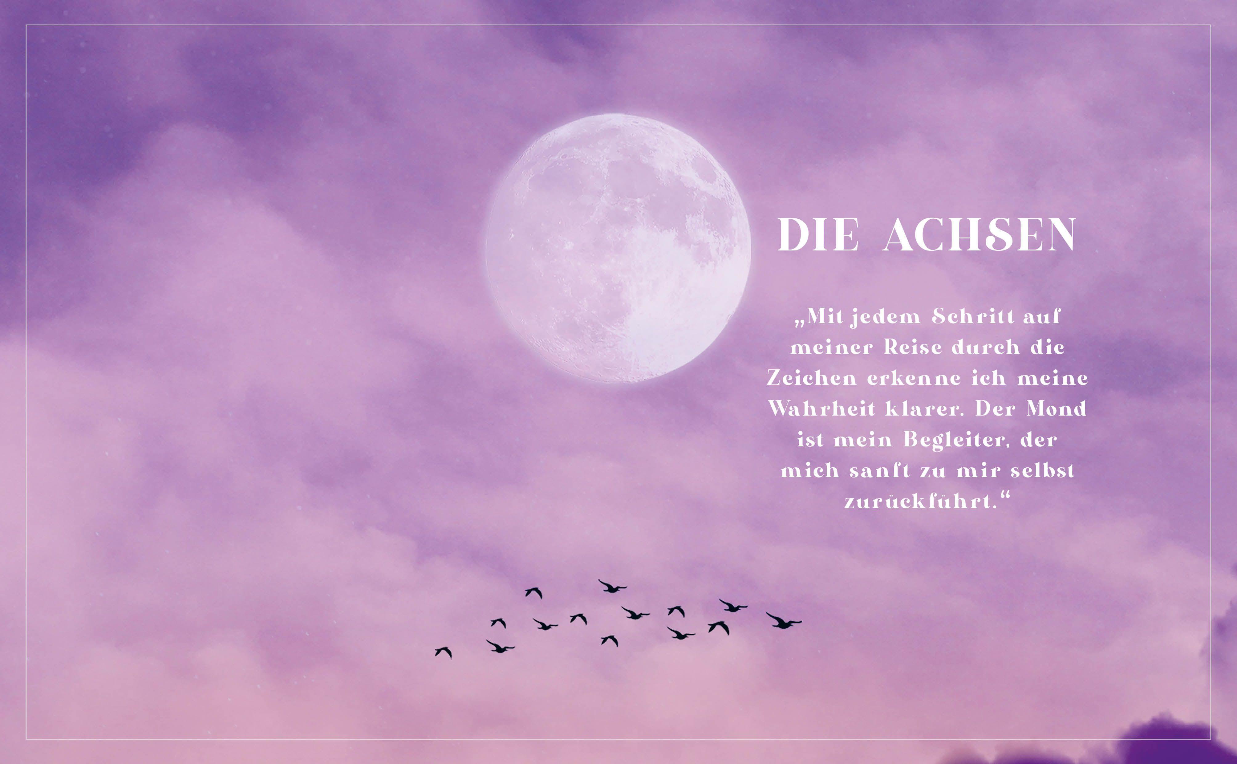 Beispielinhalt (Bild) Mond-Rituale - Aktiviere die Energie der Tierkreiszeichen | Dein Jahresbegleiter mit Orakellegungen, Yoga-Übungen & Mantras für deine Meditationspraxis