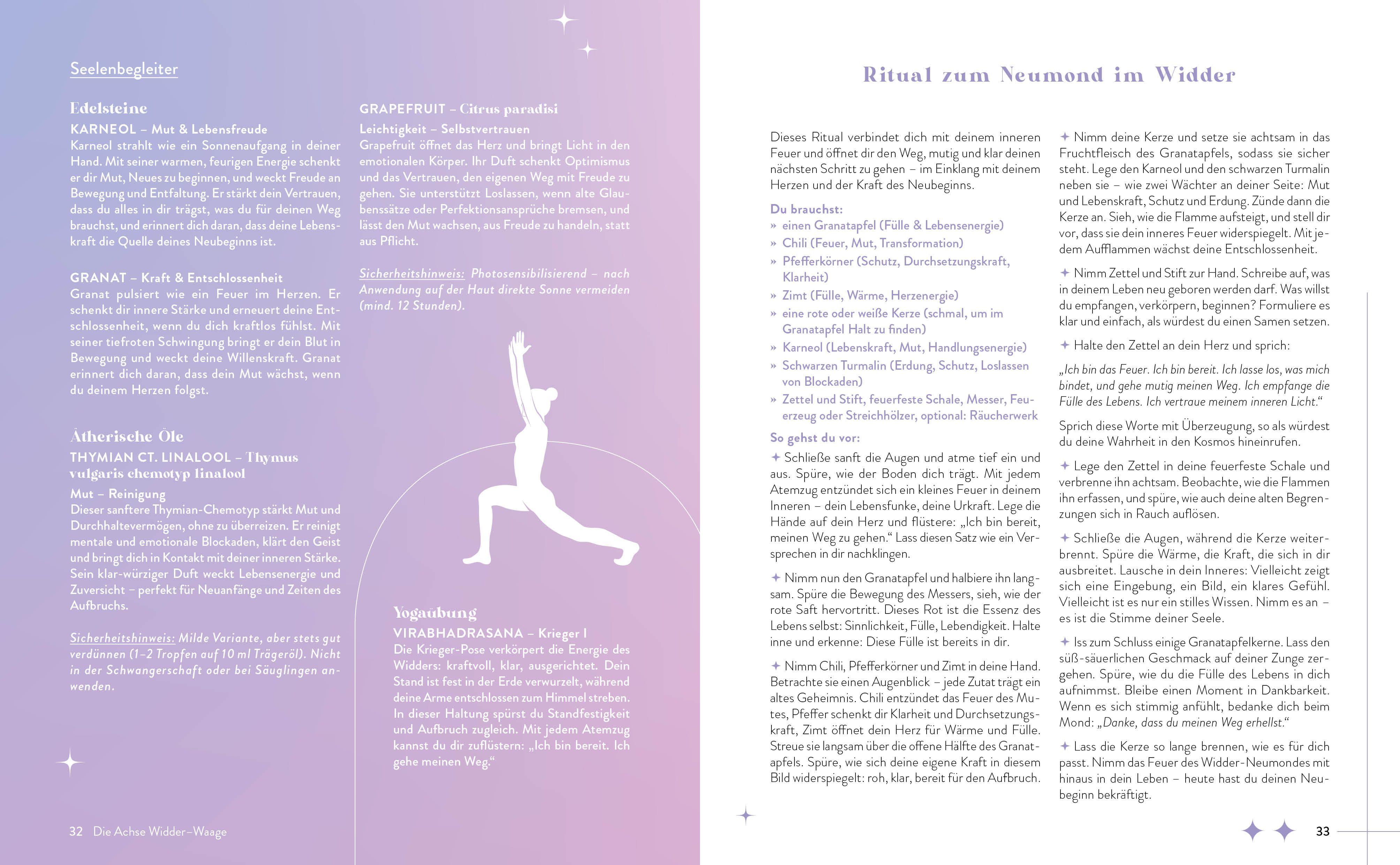 Beispielinhalt (Bild) Mond-Rituale - Aktiviere die Energie der Tierkreiszeichen | Dein Jahresbegleiter mit Orakellegungen, Yoga-Übungen & Mantras für deine Meditationspraxis