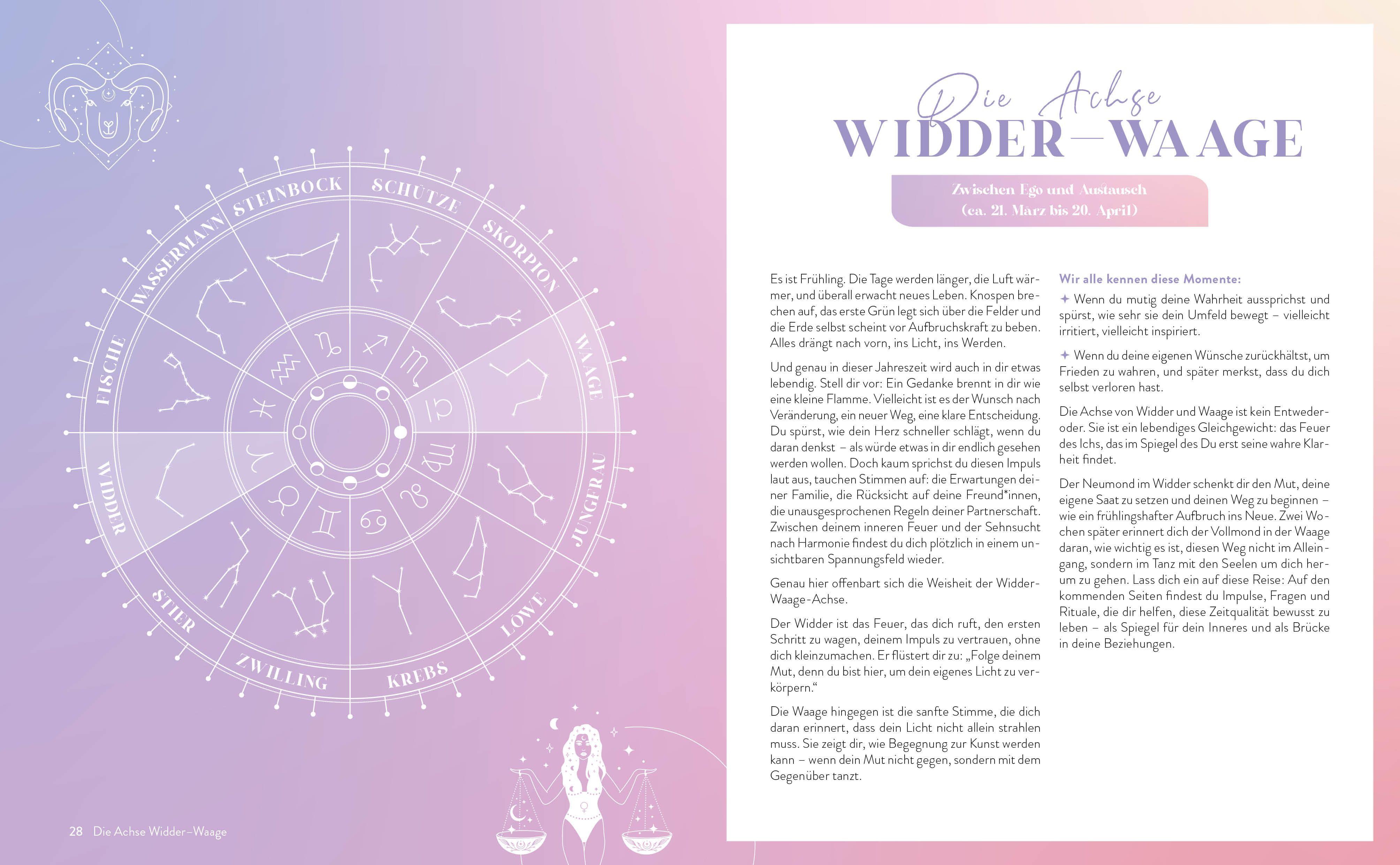 Beispielinhalt (Bild) Mond-Rituale - Aktiviere die Energie der Tierkreiszeichen | Dein Jahresbegleiter mit Orakellegungen, Yoga-Übungen & Mantras für deine Meditationspraxis