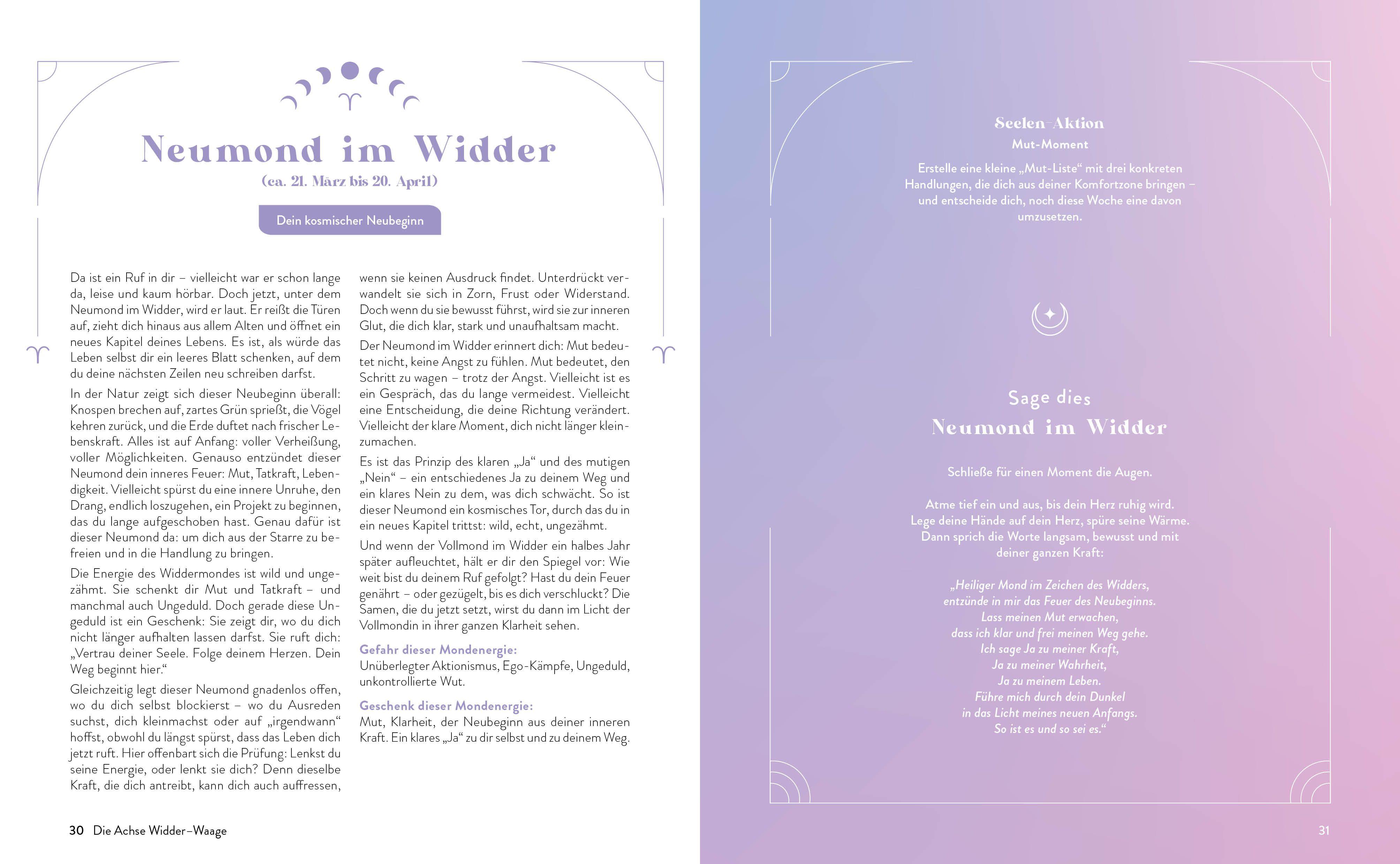 Beispielinhalt (Bild) Mond-Rituale - Aktiviere die Energie der Tierkreiszeichen | Dein Jahresbegleiter mit Orakellegungen, Yoga-Übungen & Mantras für deine Meditationspraxis