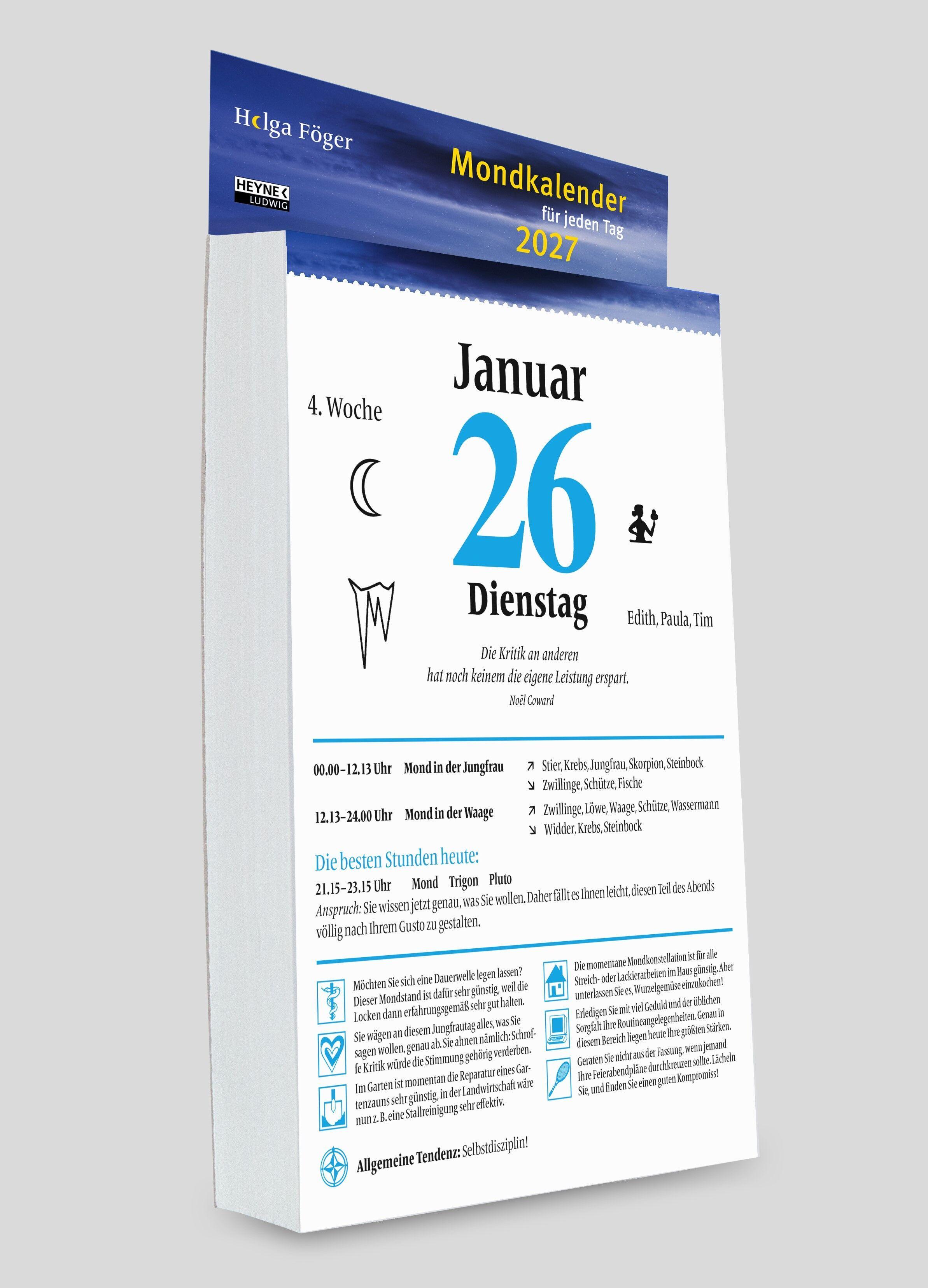 Beispielinhalt (Bild) Mondkalender für jeden Tag 2027