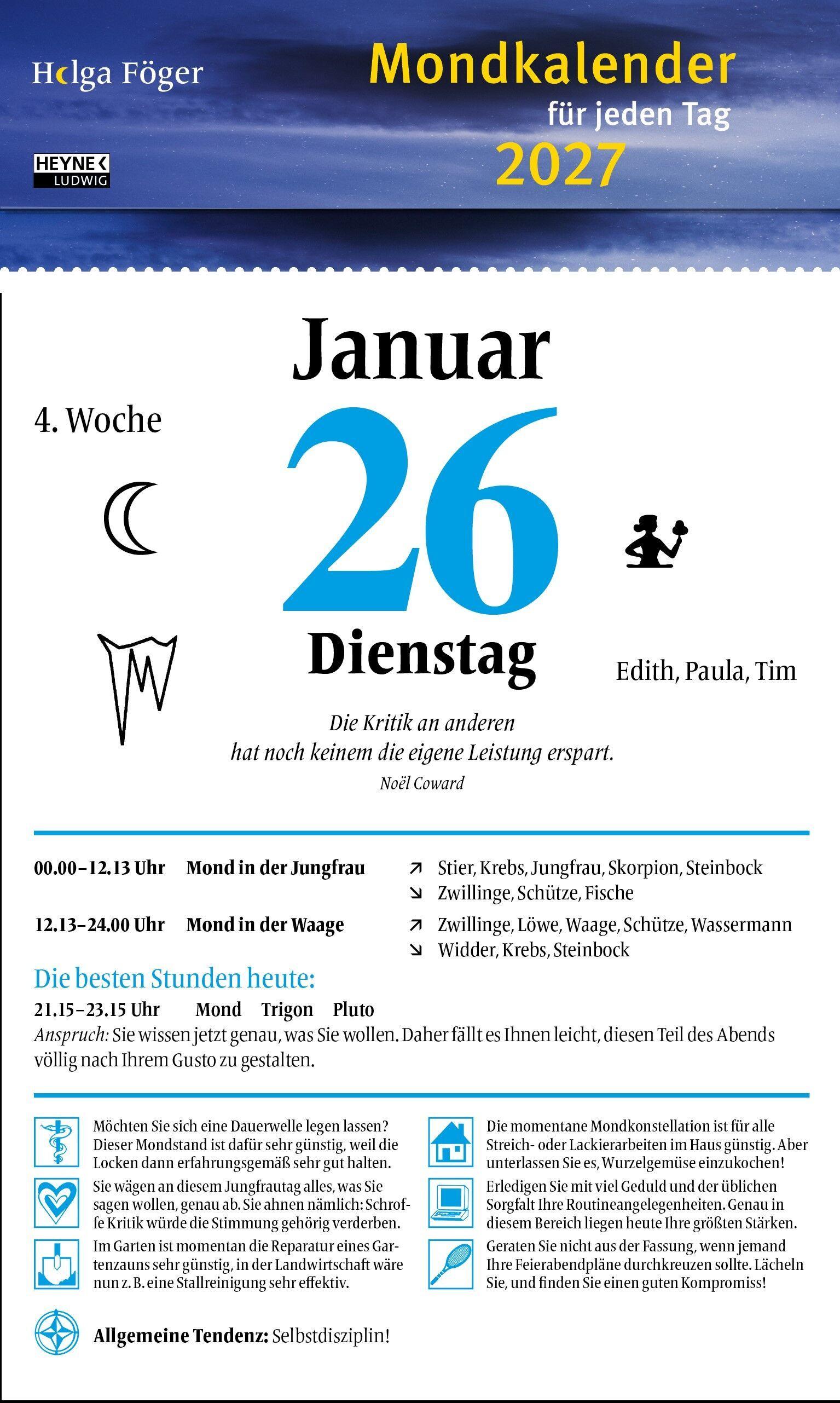 Beispielinhalt (Bild) Mondkalender für jeden Tag 2027