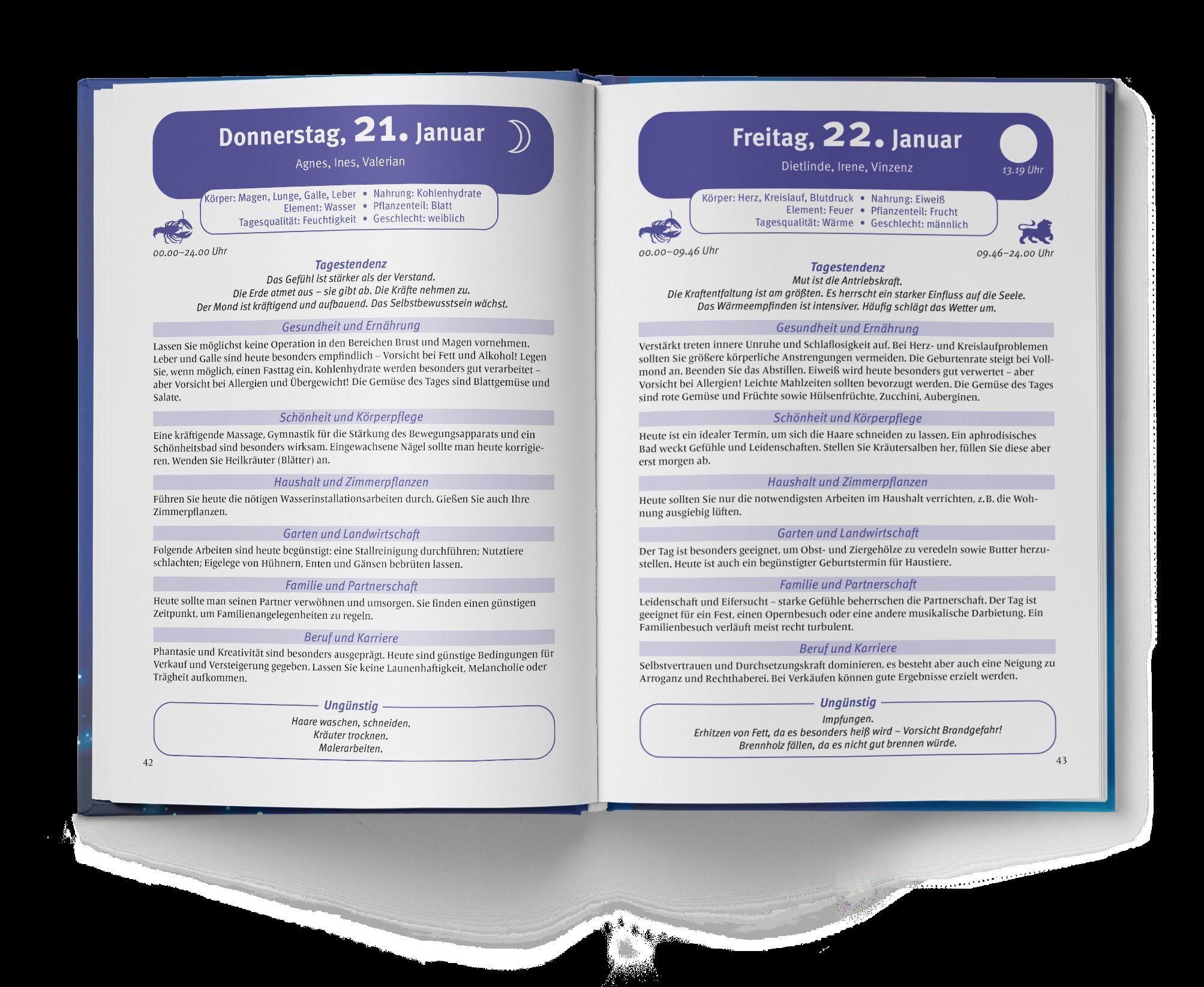 Beispielinhalt (Bild) Der große Mondkalender 2027