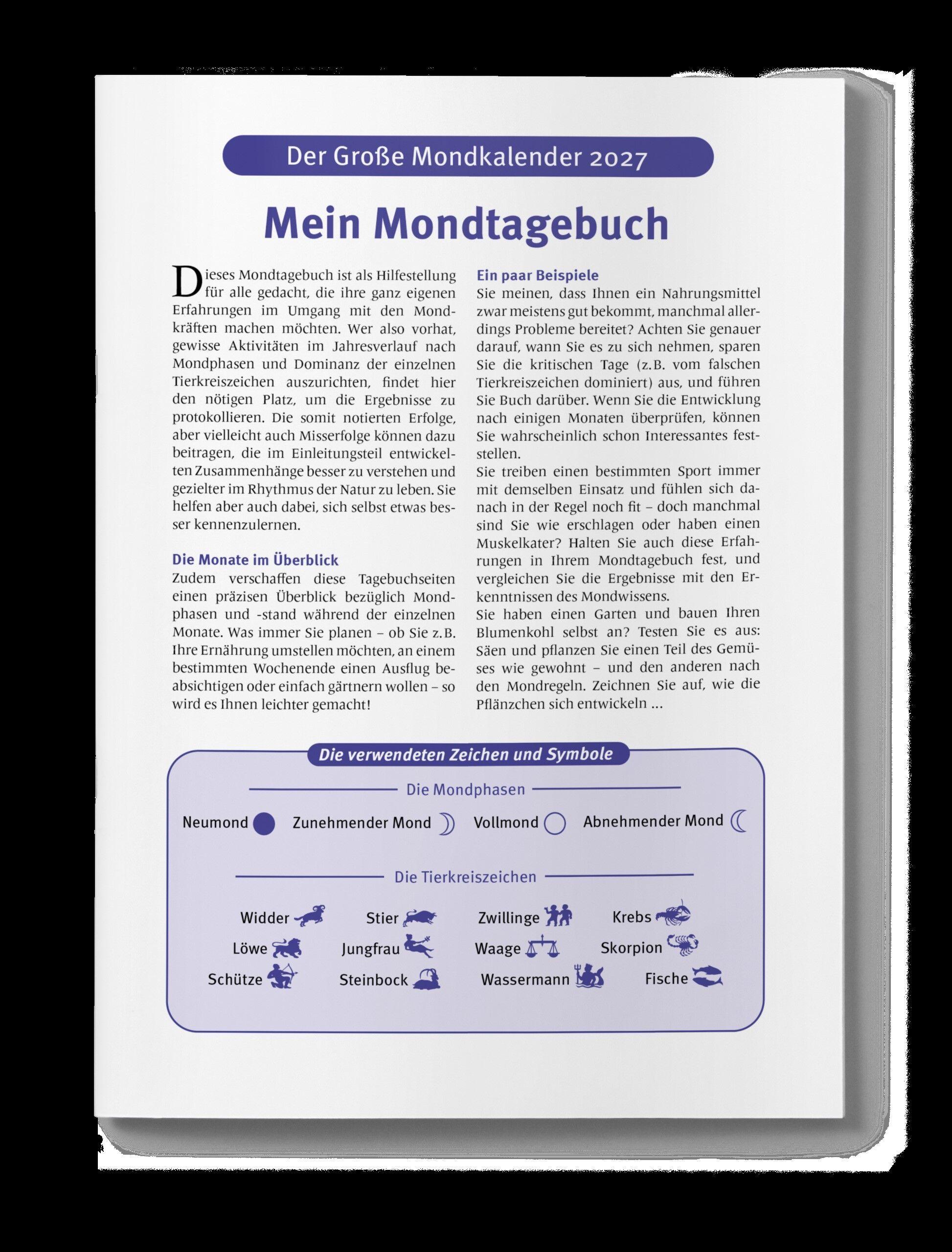 Beispielinhalt (Bild) Der große Mondkalender 2027