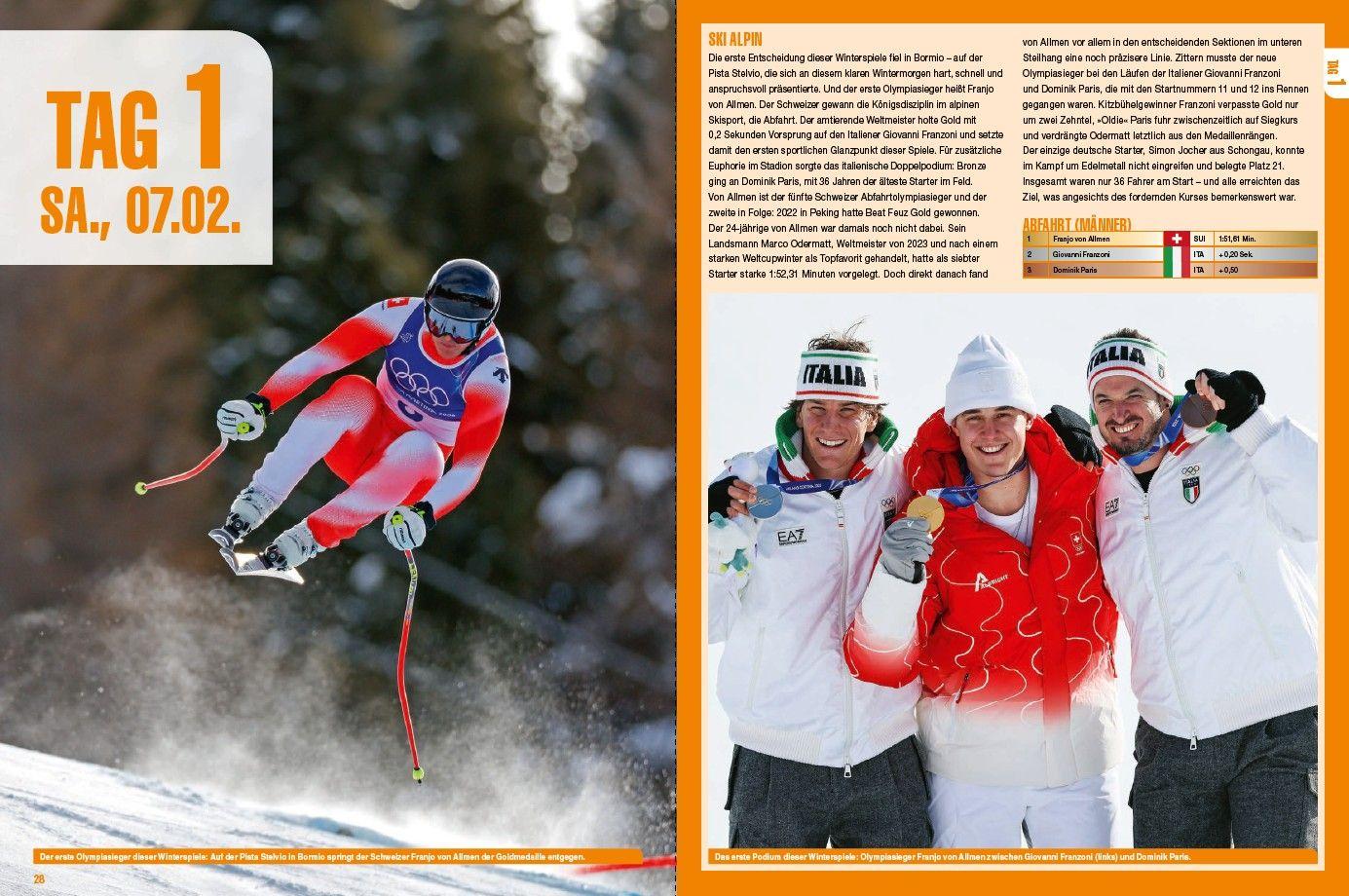 Beispielinhalt (Bild) Olympische Winterspiele - Die XXV. Winterspiele in Mailand/Cortina d'Ampezzo/Norditalien. Mit Stars wie Johannes Lochner, Philipp Raimund, Laura Nolte, Tobias Wendl,