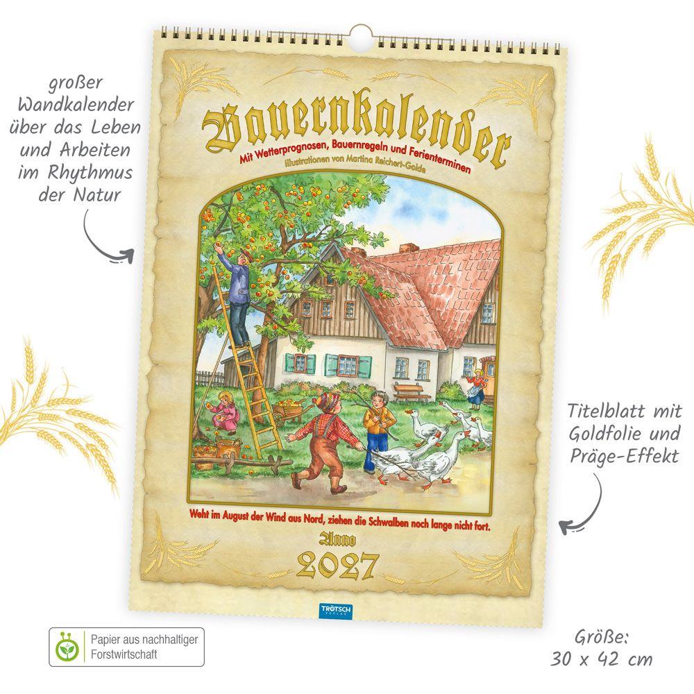 Beispielinhalt (Bild) TRÖTSCH - Großbildkalender Bauernkalender 2027 mit Wetterprognosen Bauernregeln und Ferienterminen